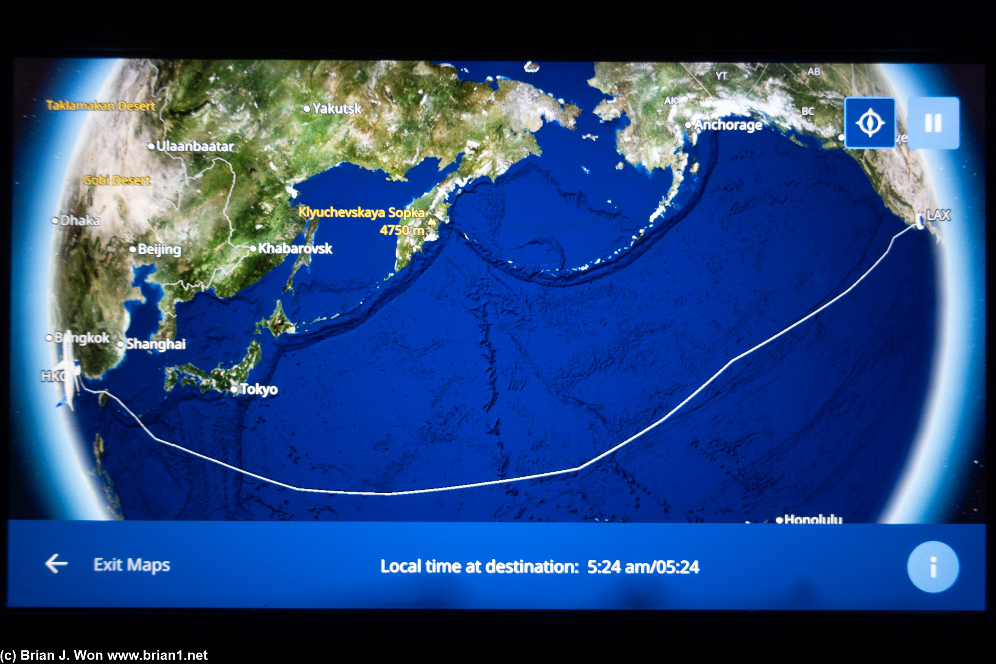 14hr 48min flight time (actual), 7,265 miles (actual), 7,760 miles (Flightaware), 7,260 miles (great circle).