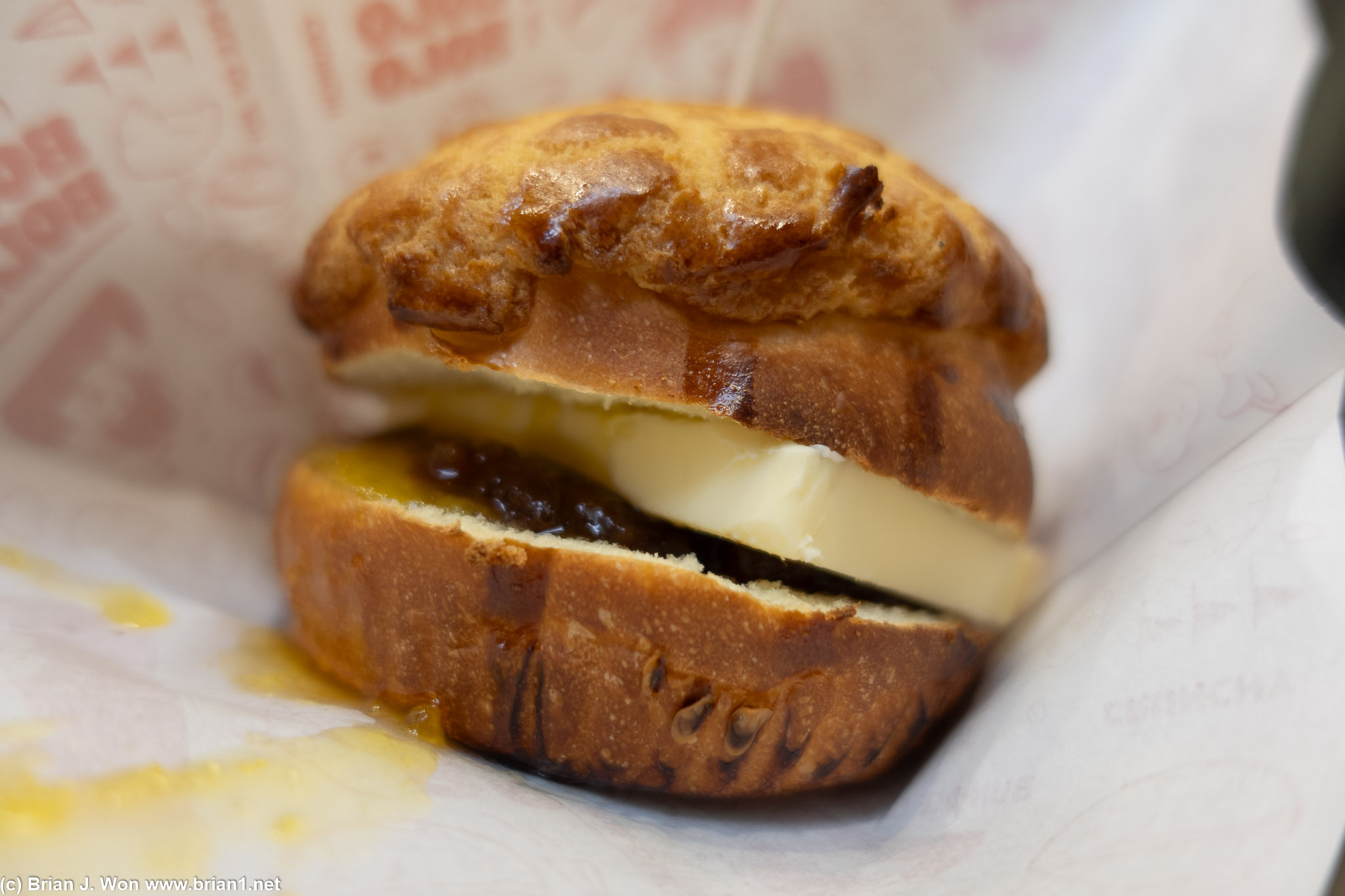 Traditional (almost), massive pat of butter and jam.