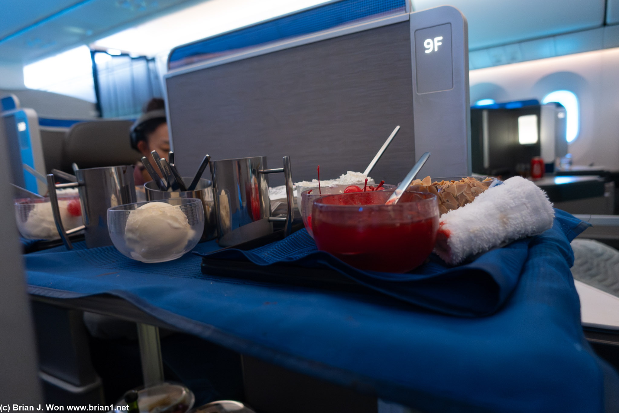 The best cart on the plane: the dessert cart.
