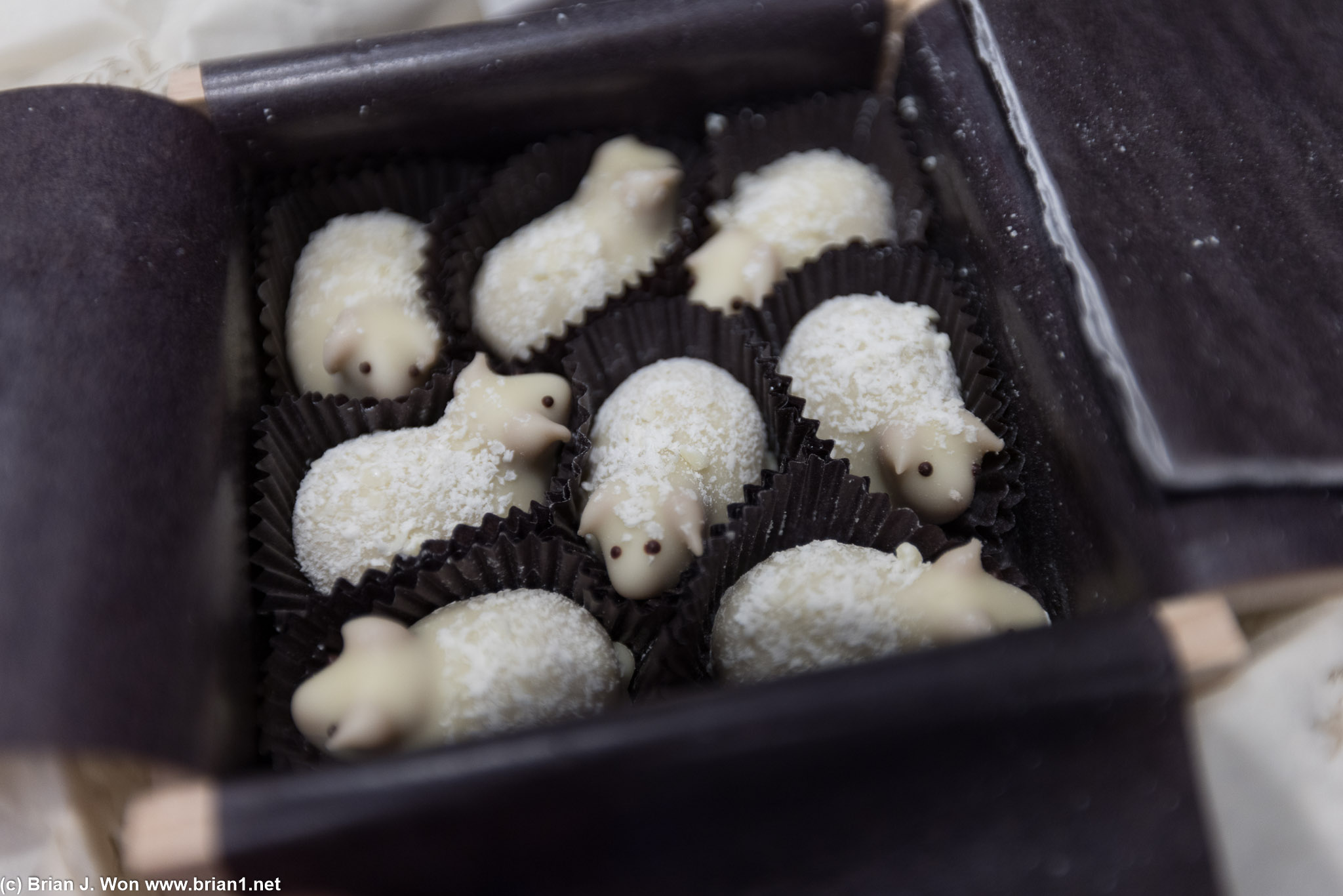 Easter sheep from L.A. Burdick Chocolates. The tiniest hint of strawberry in the chocolate filling.