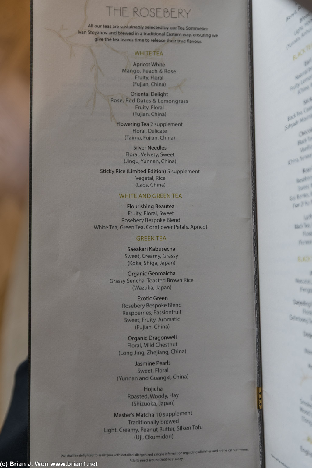 Tea selection is extensive. (page 1).