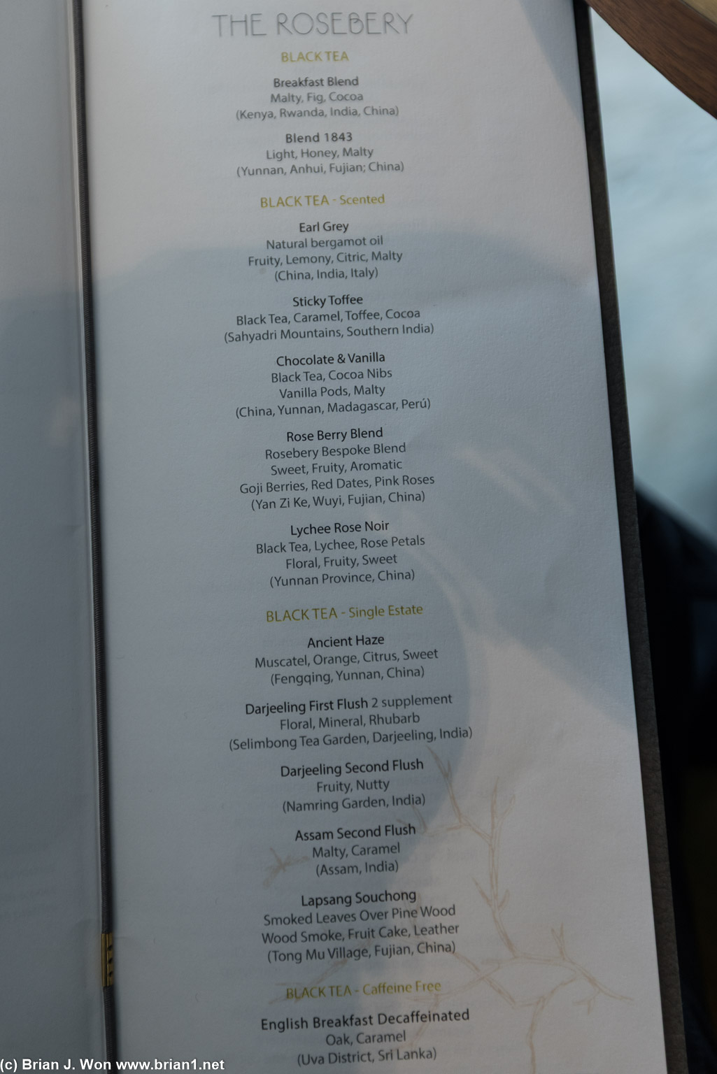 Tea selection is extensive. (page 2).