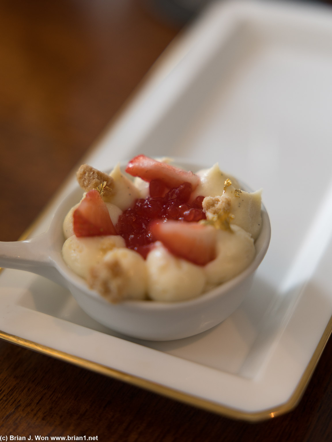 Strawberry and cream pre-dessert.