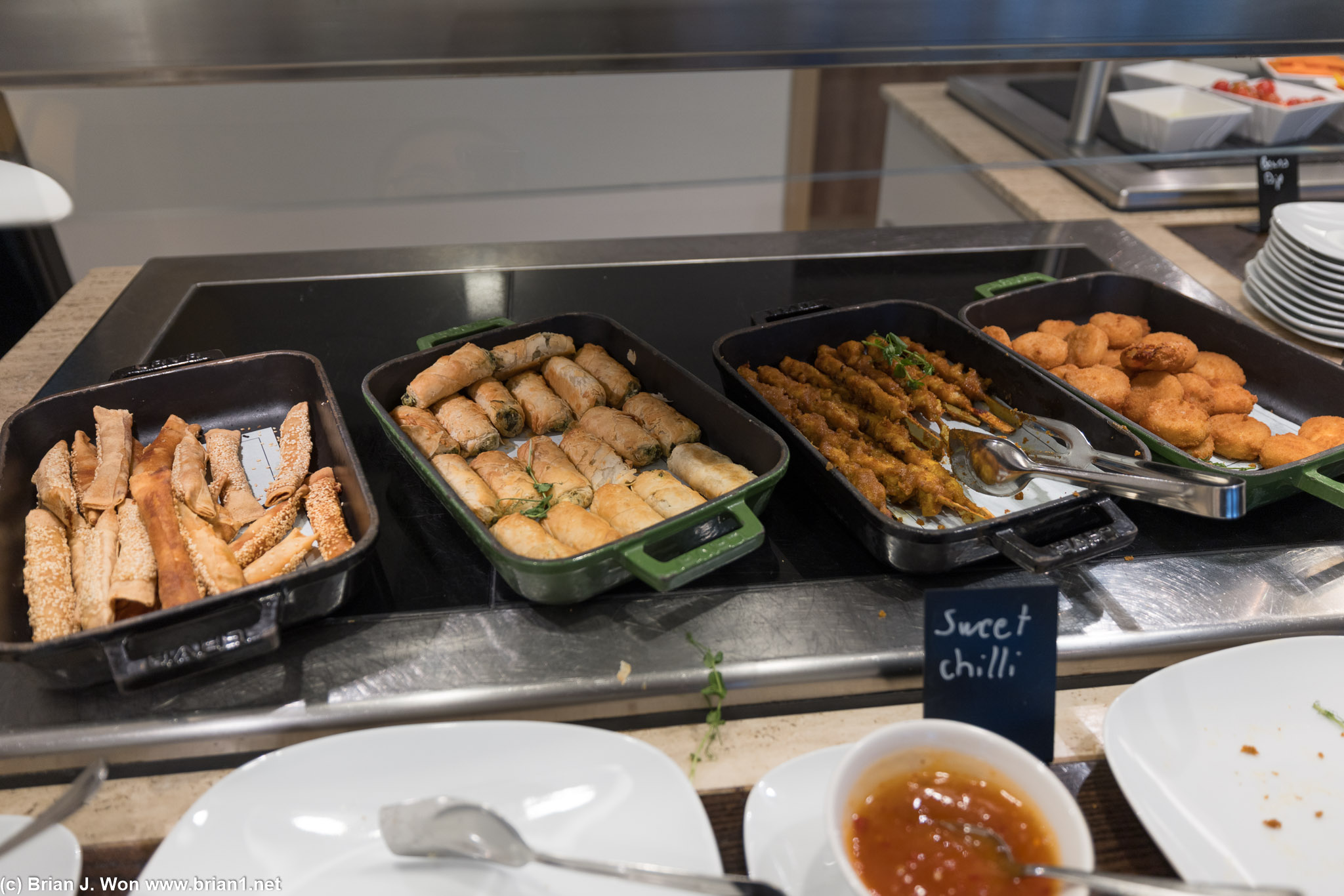 Food at the executive lounge isn't much, but at least it's hot.