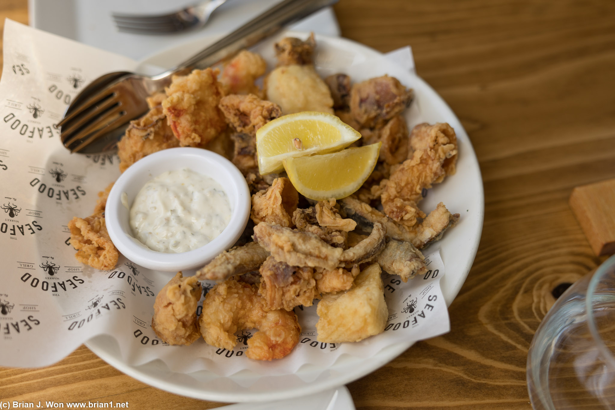 Fried calamari, shrimp, and fish.