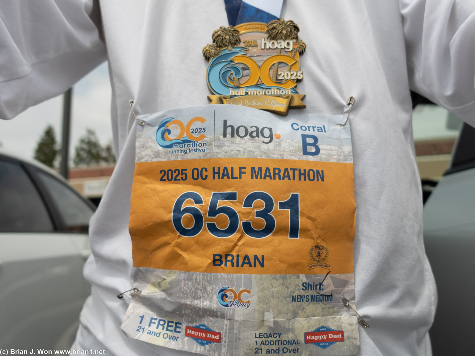 Finisher medal and bib.