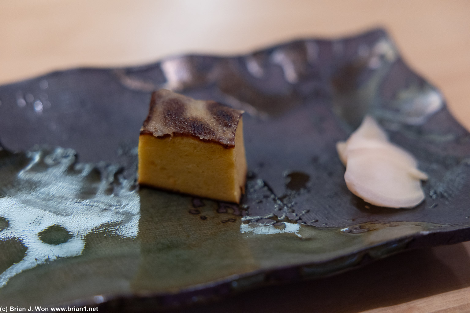 Seared miso butter tamago (mountain yam, scallop, shrimp).