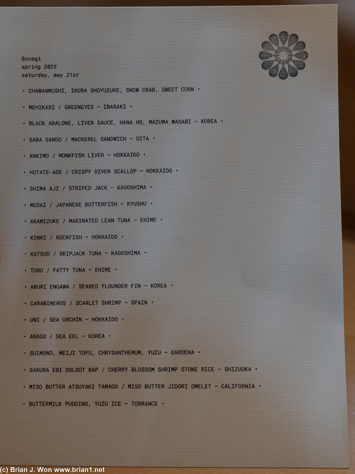 Dinner menu.
