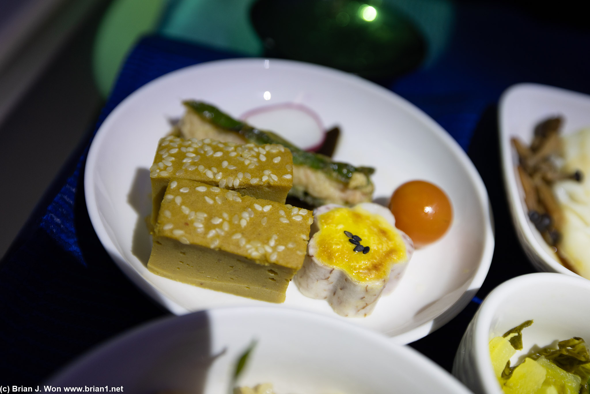 Appetizers: Happo taro cake, shrimp-stuffed shishito pepper, pumpkin fish cake.