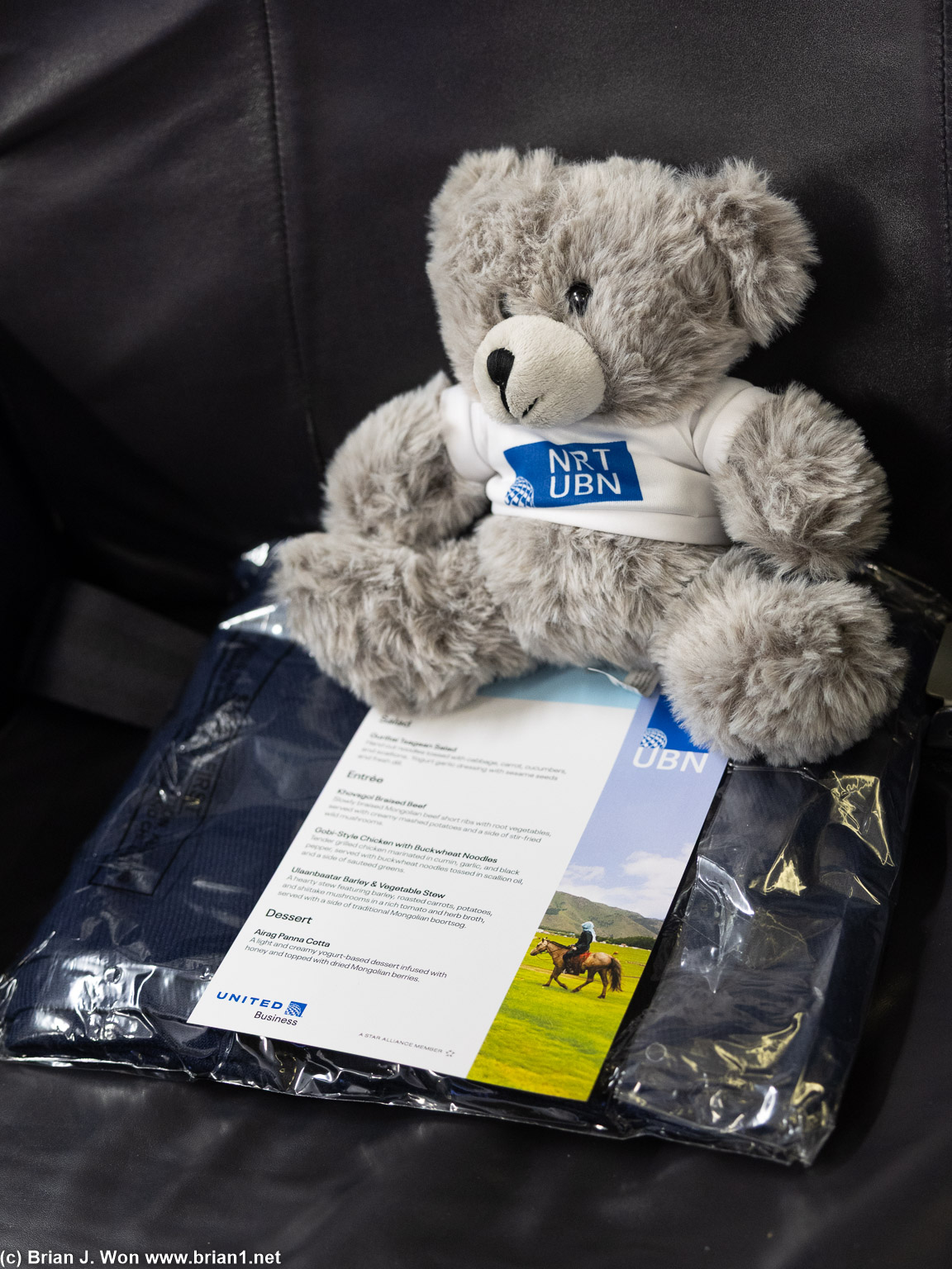 First class pax got inaugural flight teddy bears.