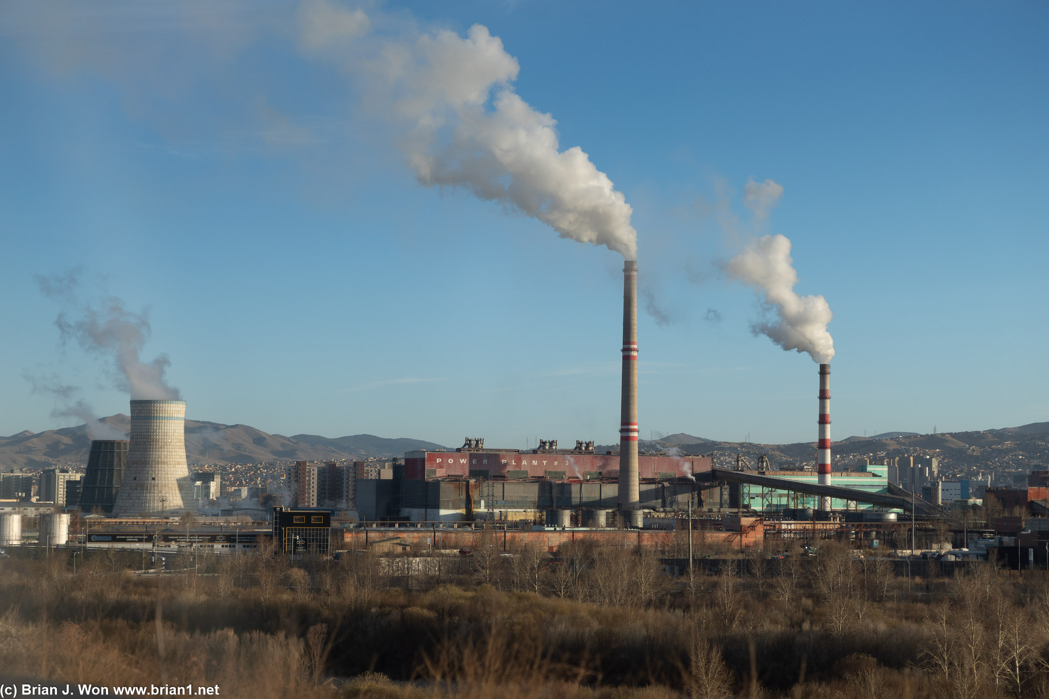 Passing a power plant on the way back to the airport.