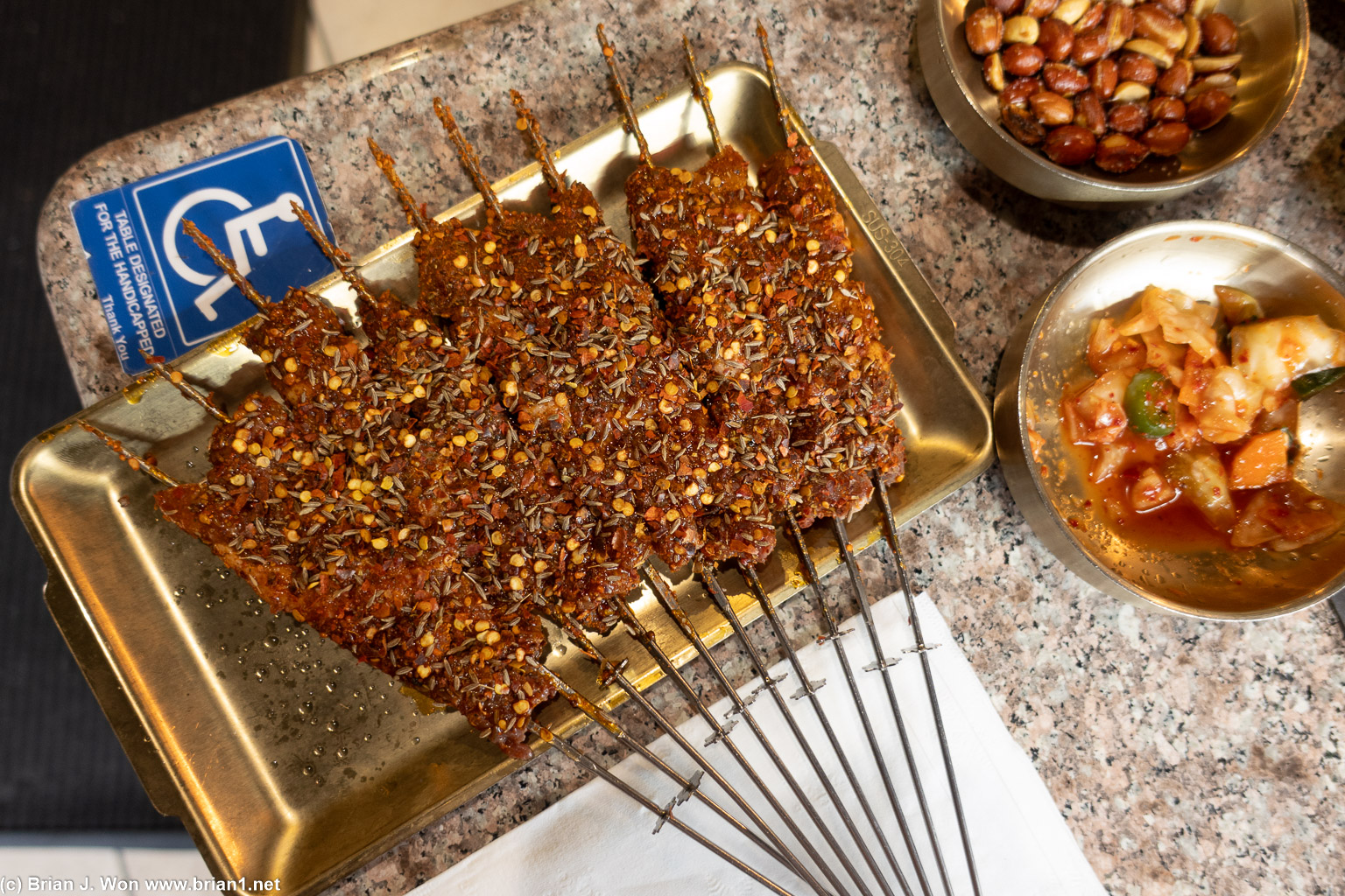 Lamb skewers, spicy.