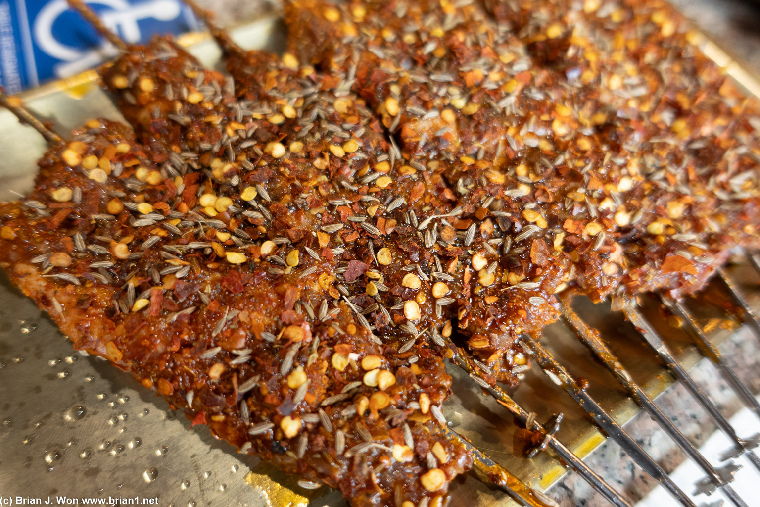 Lamb skewers, spicy.