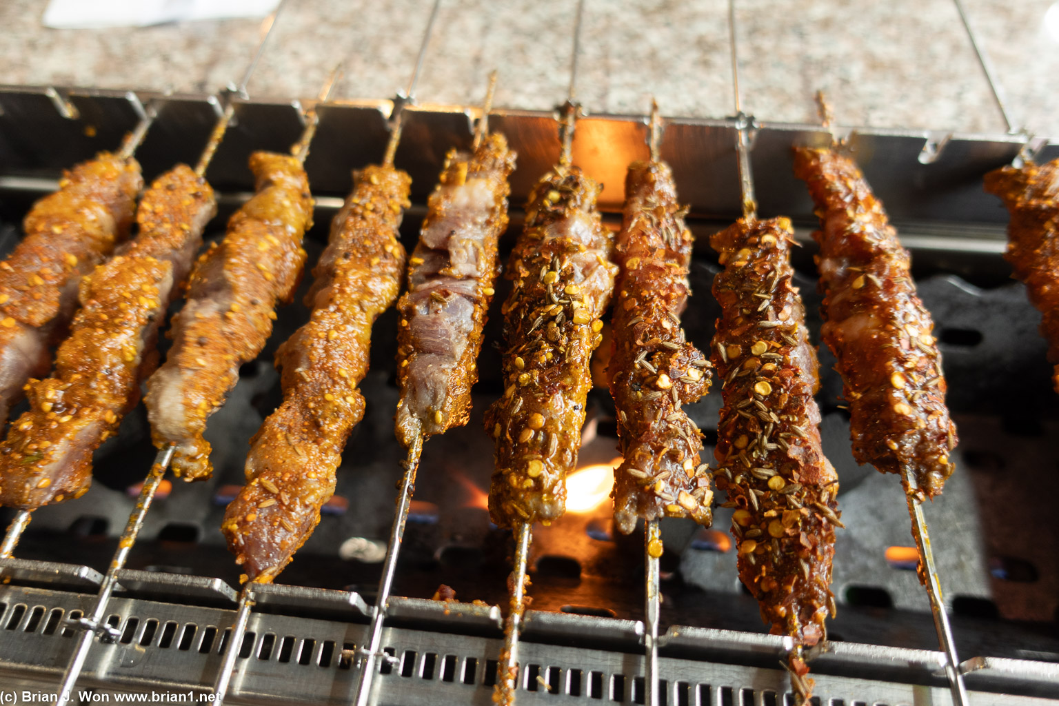 Regular lamb on left, spicy on right.