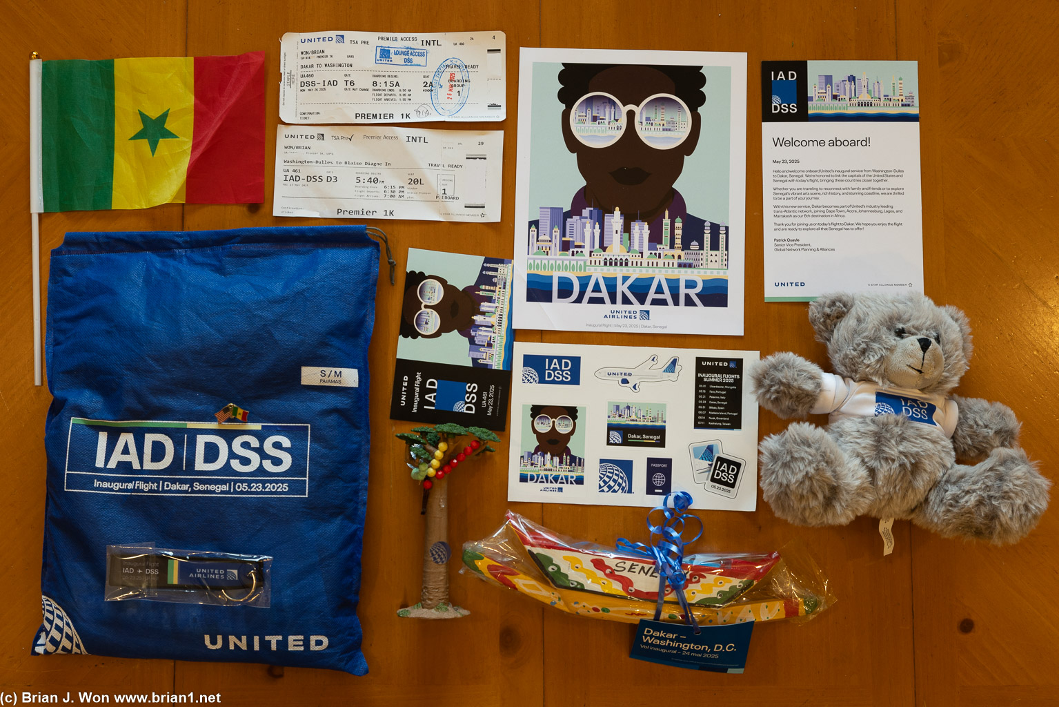 Swag from United's IAD-DSS inaugural.