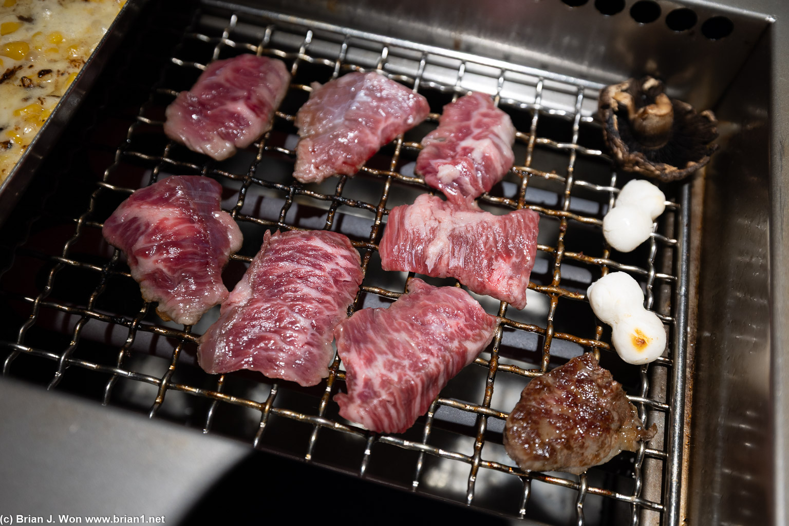 Meat on the grill.