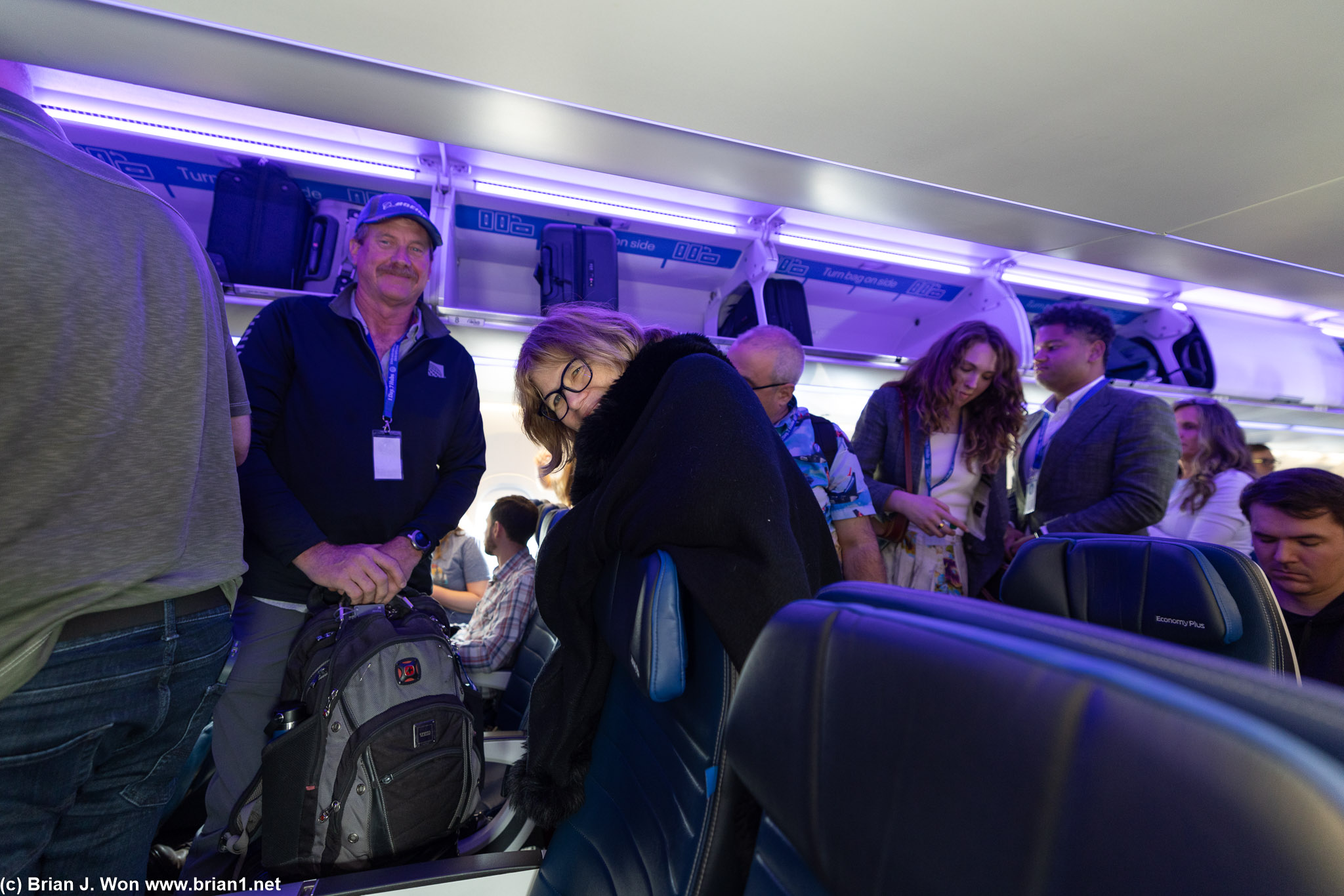 Dan, Katy, Robert, Taylor, Astin, ready to get off the plane.