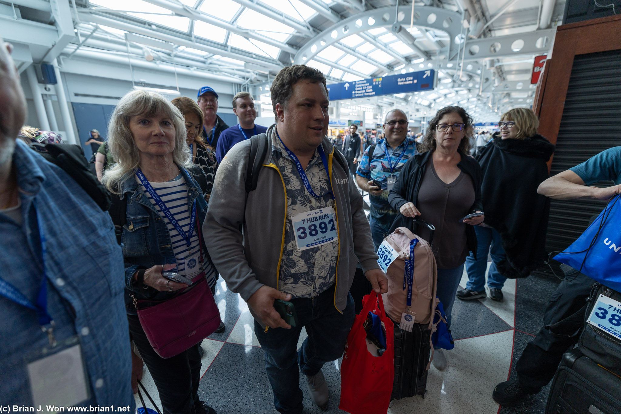 Joyce, Michael, and Ossi ready to board flight #3, UA 2483, ORD-IAH.