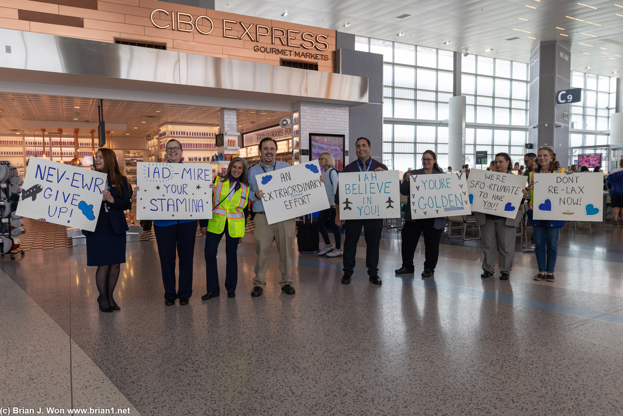 The bulk of the welcoming committee from United's Premium Services team at IAH.