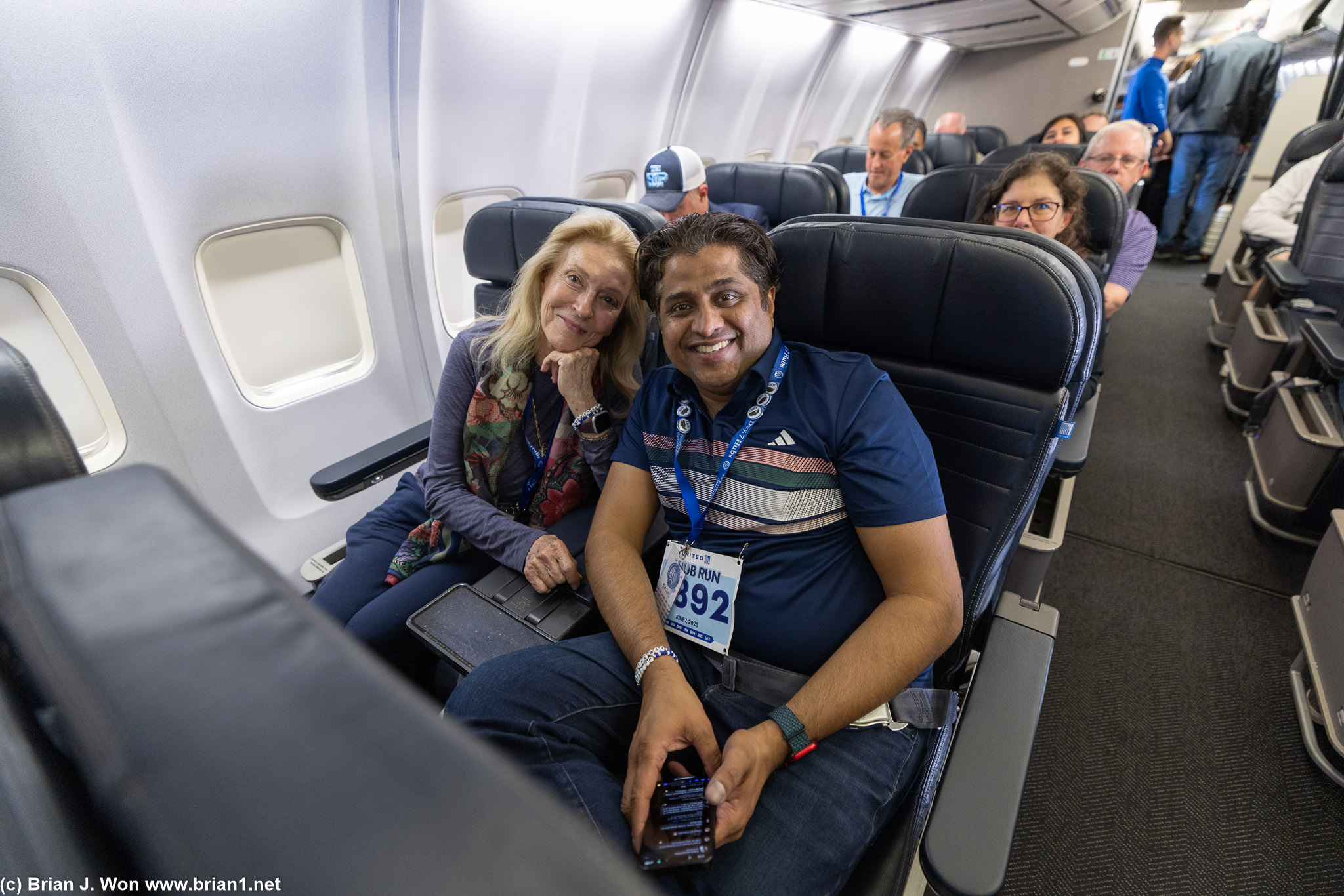 Kathie and Fazal onboard this old 757-300, with Ossi behind them.