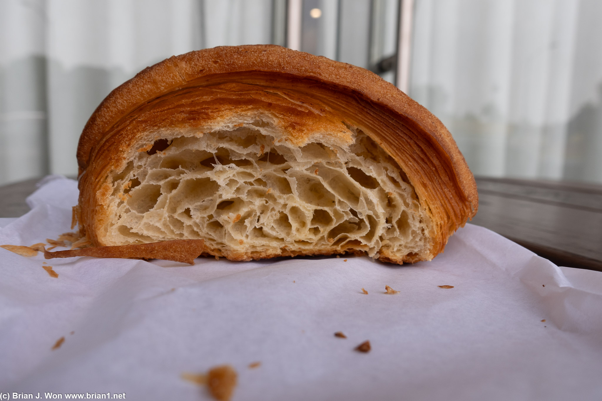 Flaky but too dense/not airy enough.