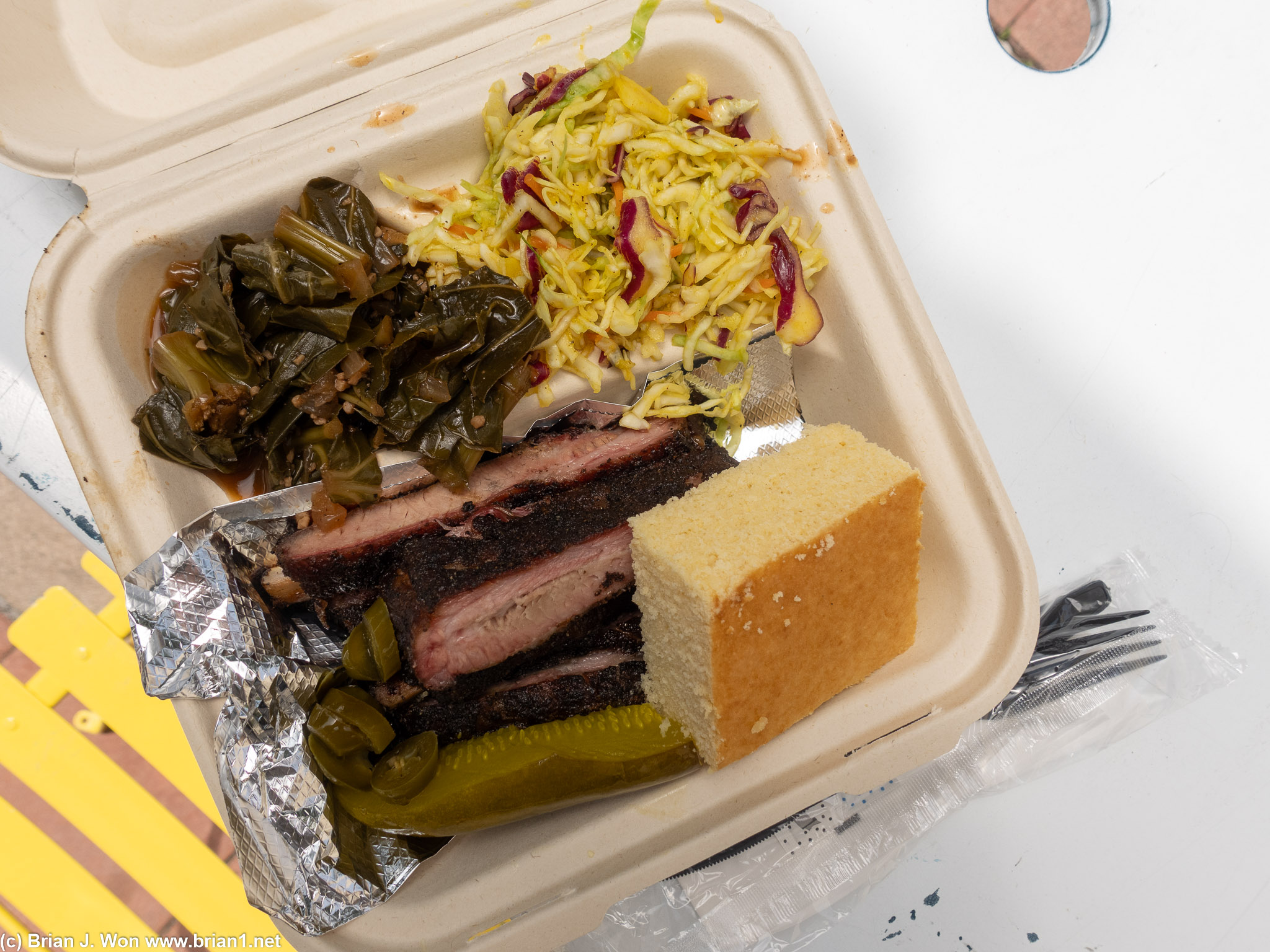 Ribs, slaw, collard greens.