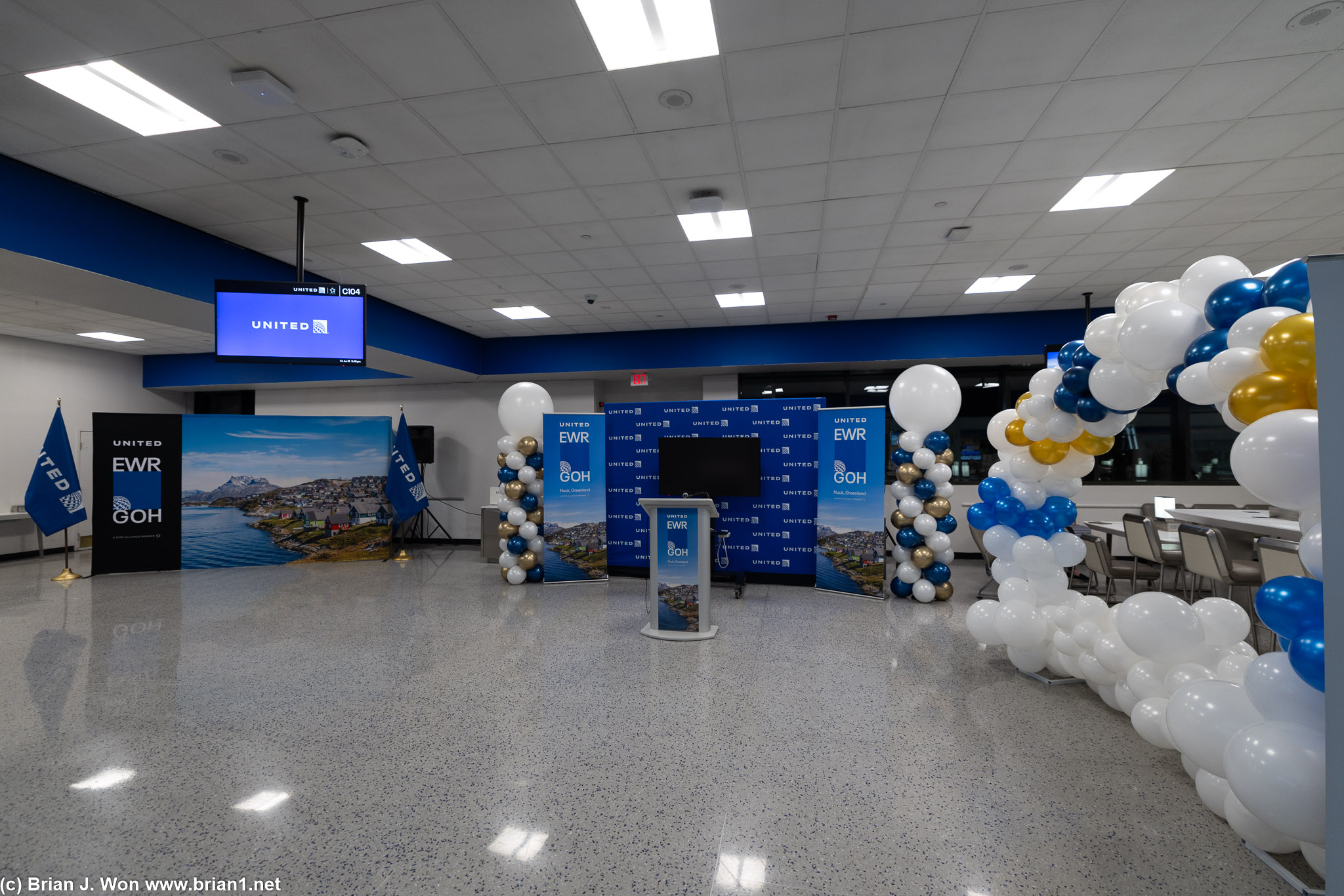 They're already setup at the gate for tomorrow's inaugural flight from Newark to Greenland.