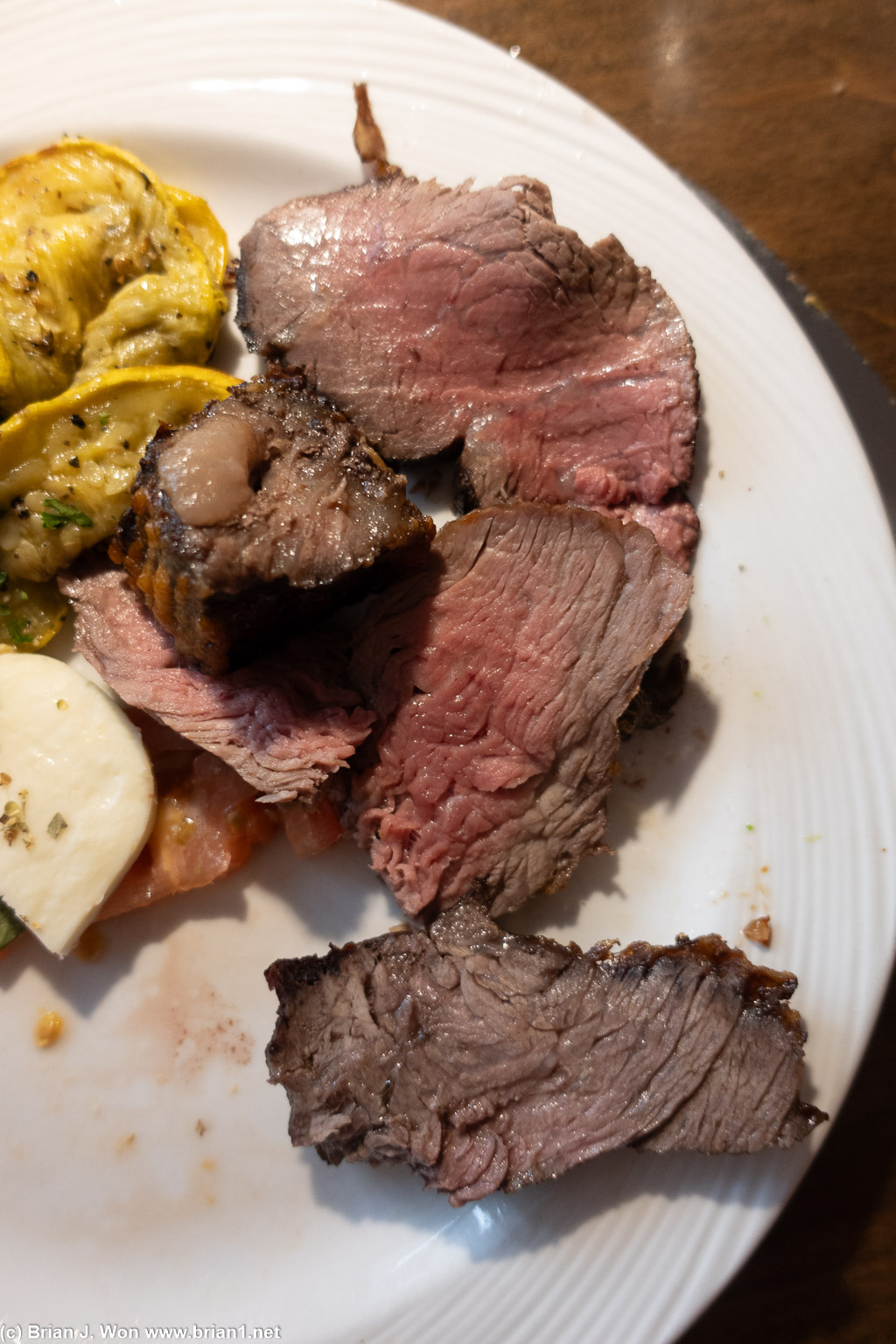 Top to bottom: picanha, garlic beef, tri-tip, bottom sirloin.