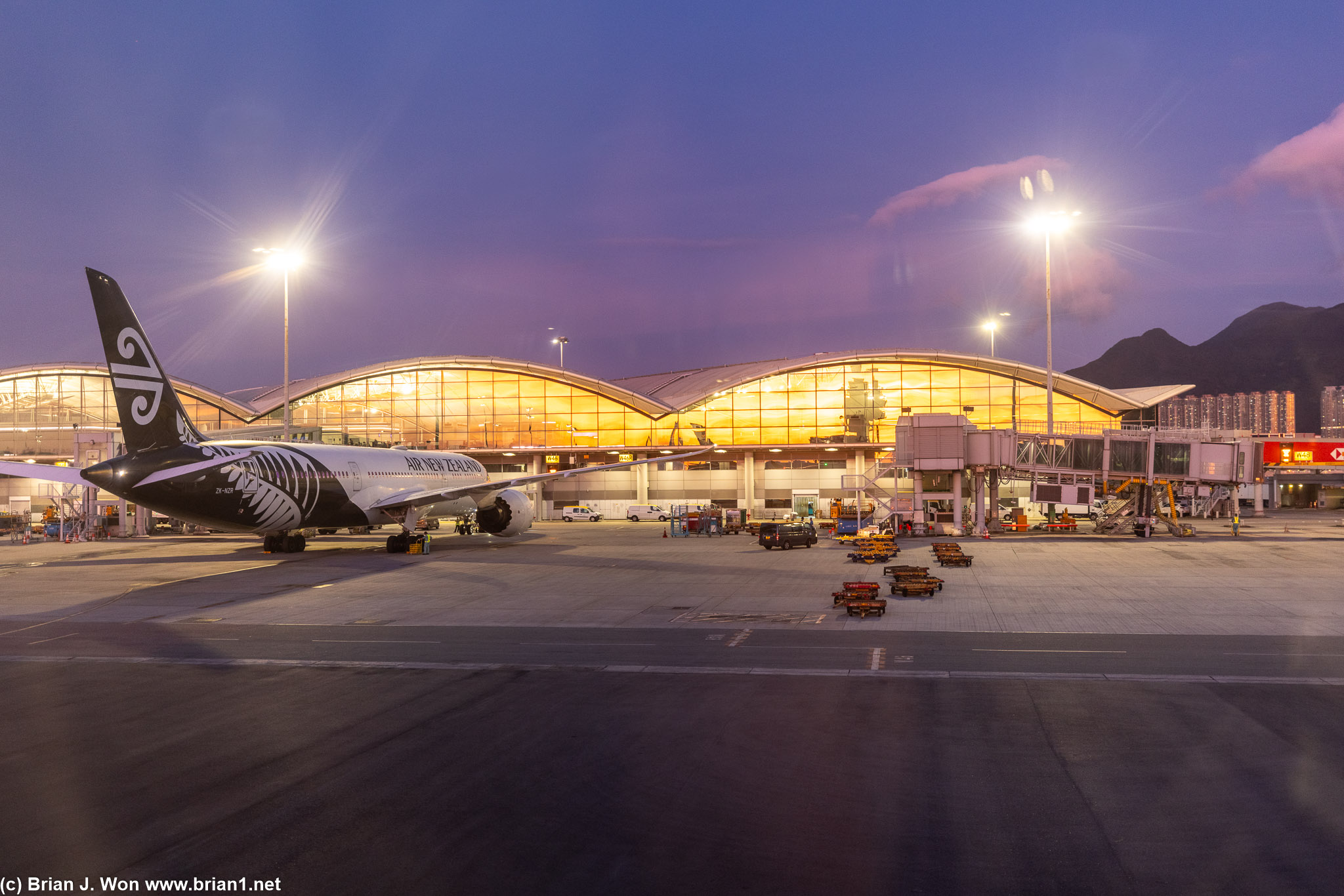 Sunset over Hong Kong International Airport.