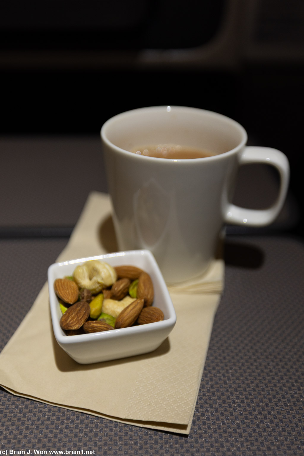 Milk tea and nuts.