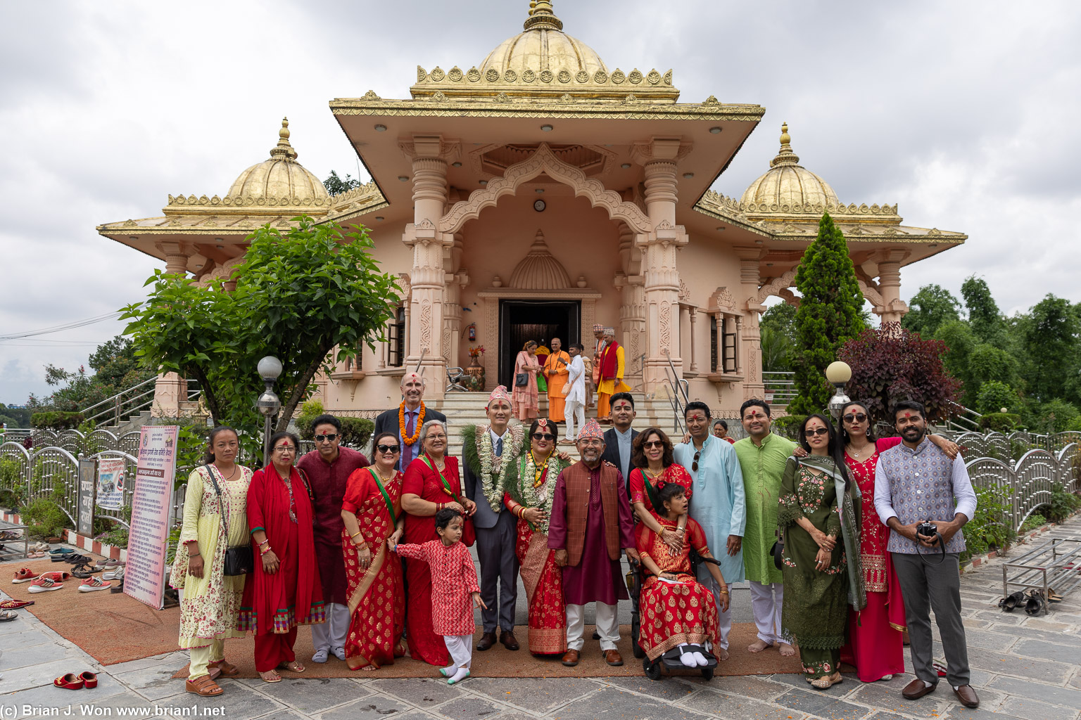 Bride and groom, family and friends.