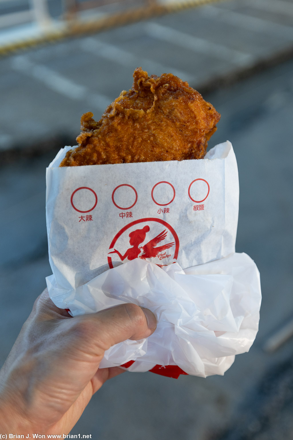 Fried chicken cutlet is quite large.