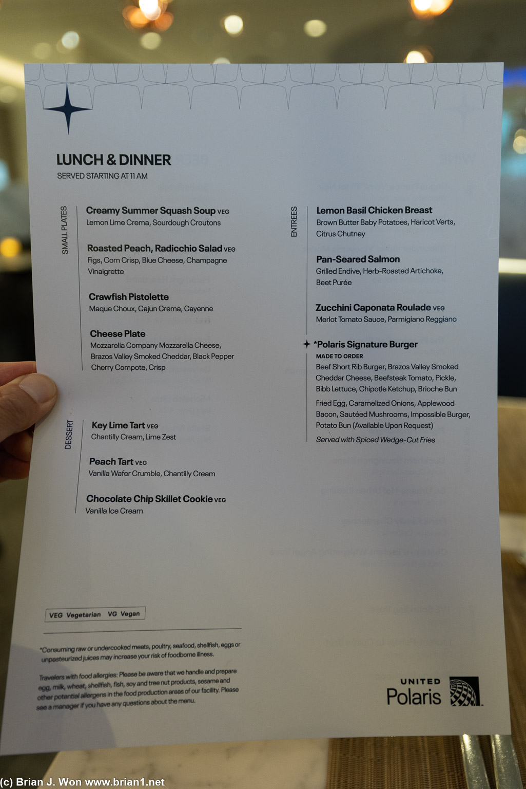 Menu at Polaris Lounge, Terminal E, IAH.