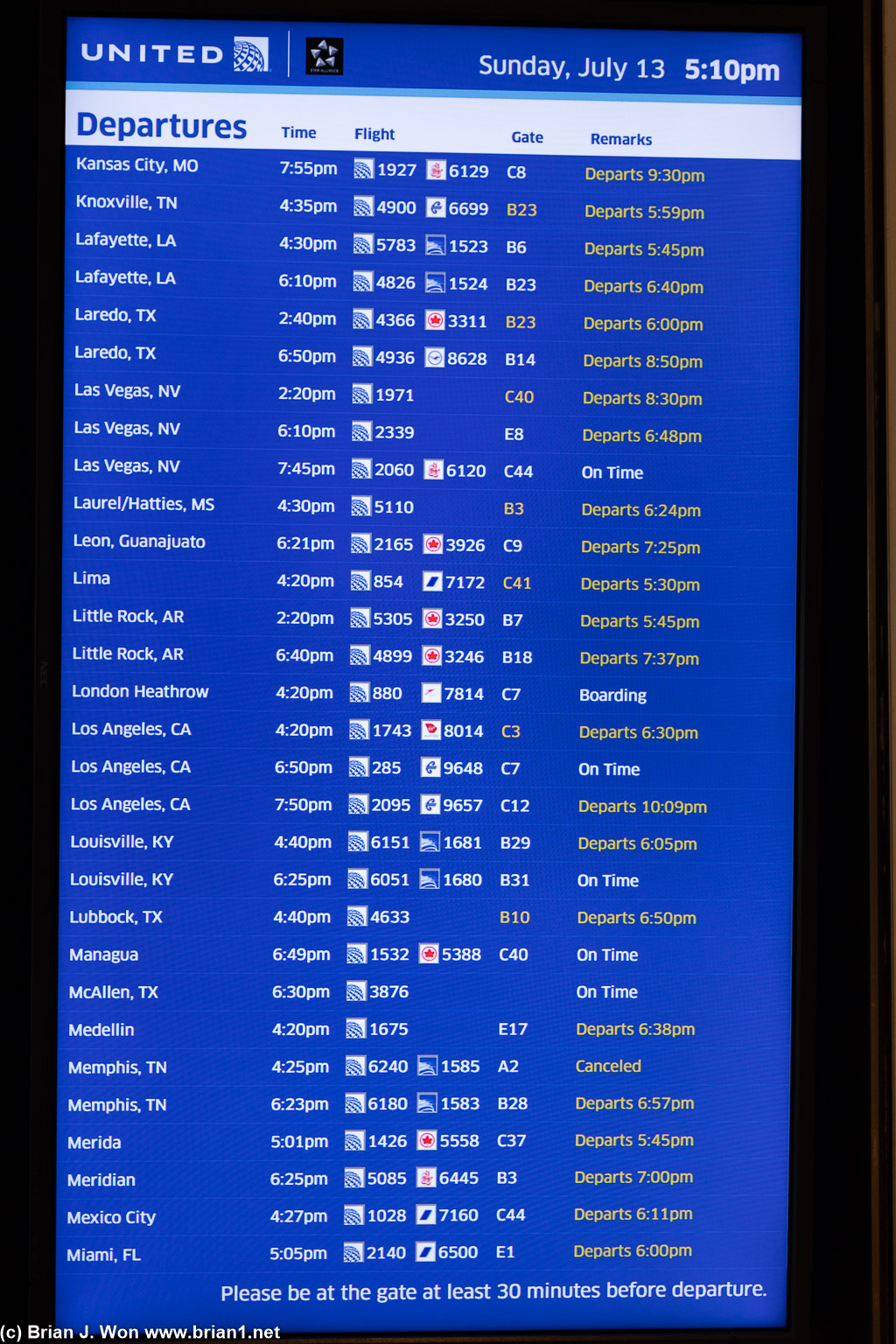 Many, many delays due to thunderstorms.