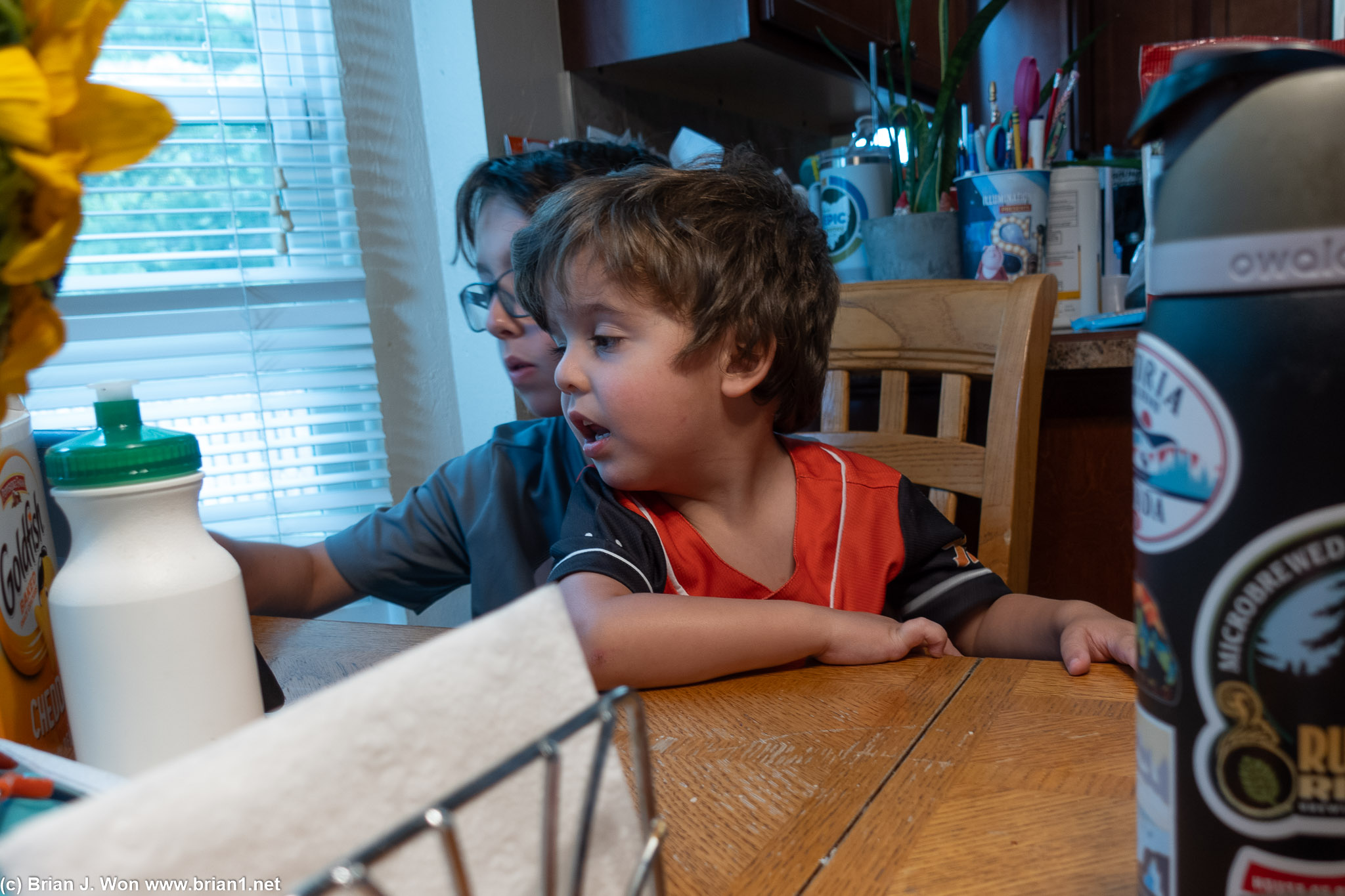 Oliver is proving a good big brother to his siblings.
