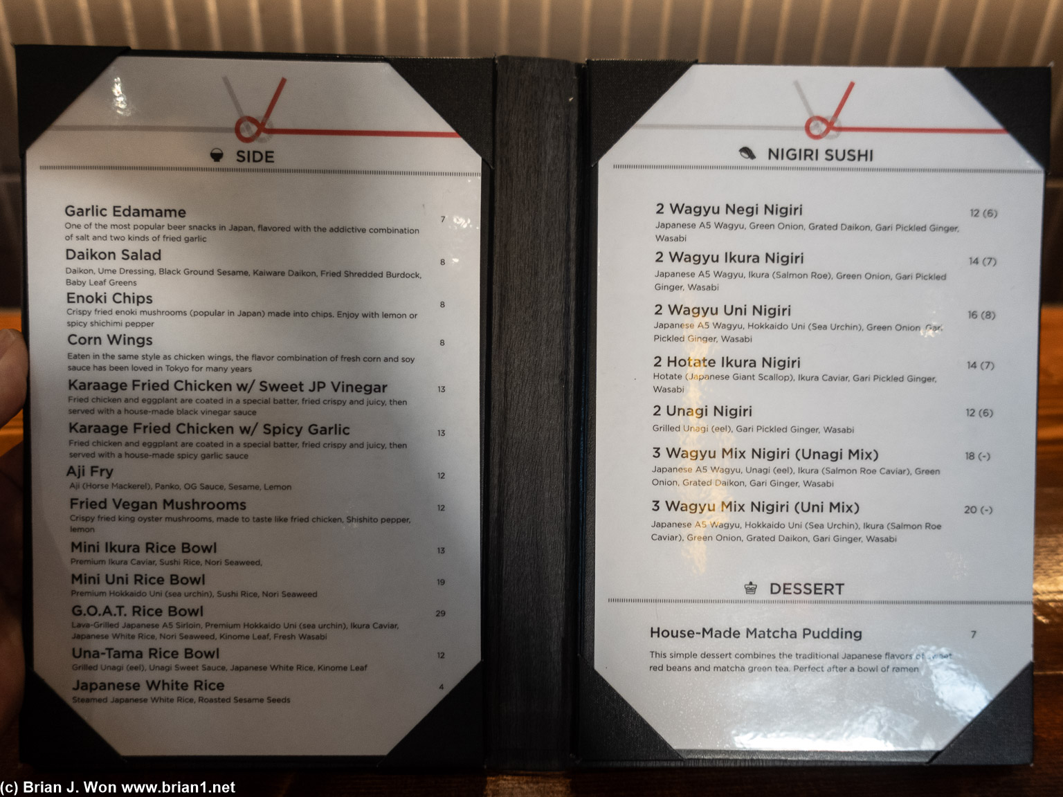 Menu. Lots of food.