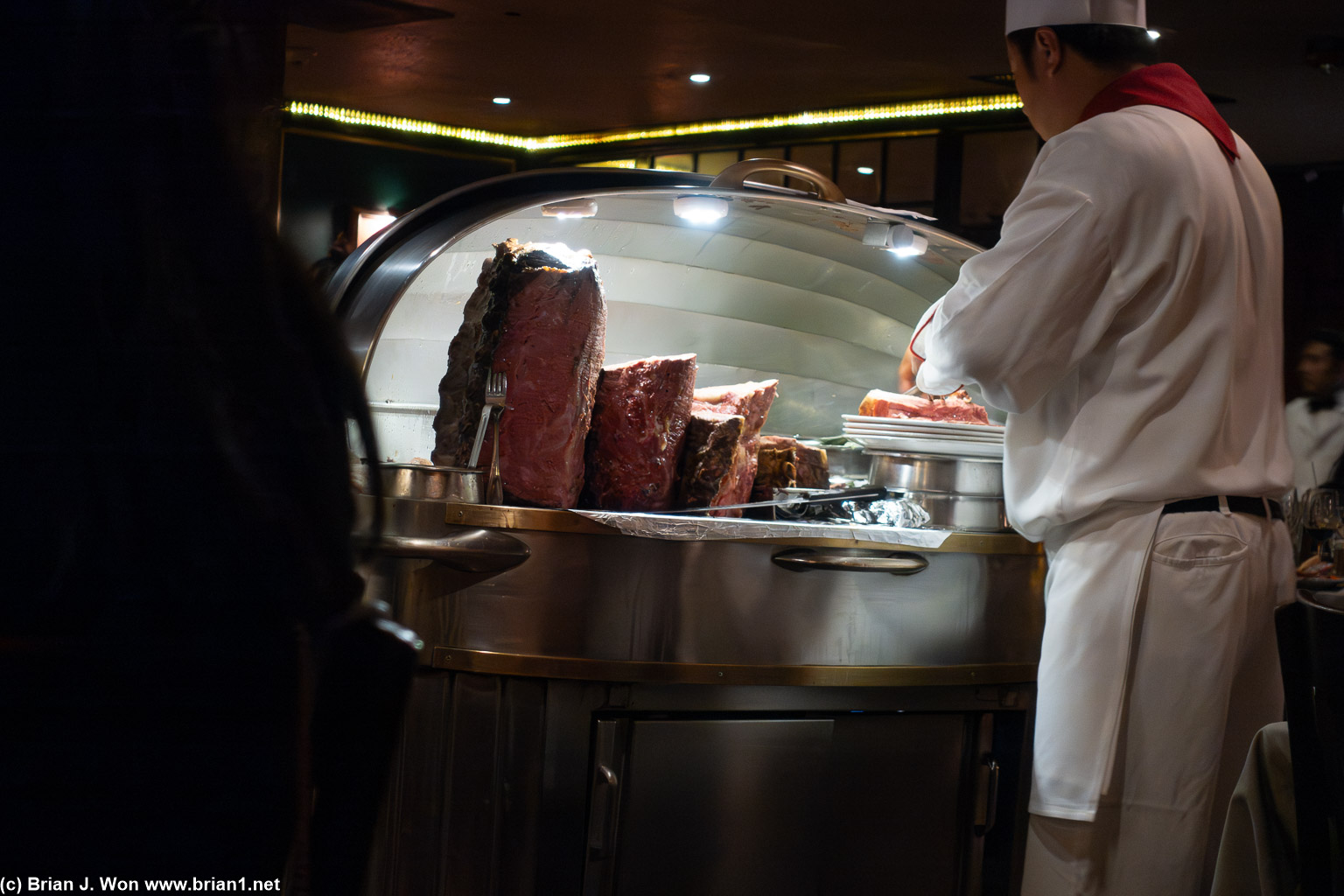 Prime rib carts roam the restaurant.