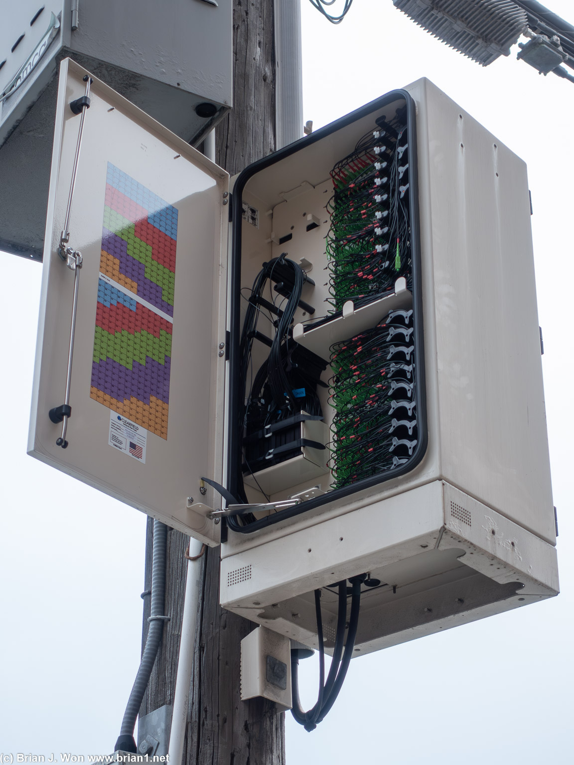 For the nerds: fiber utility box open for all to see.