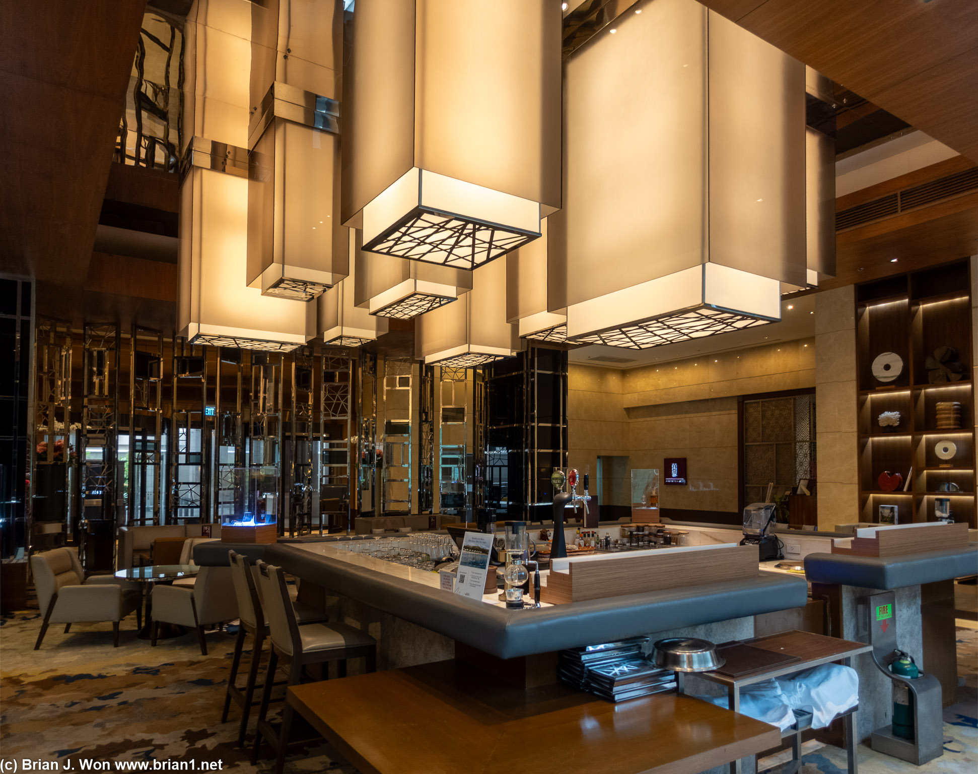 The bar that occupies most of the lobby of the Marriott's west tower looked cool.