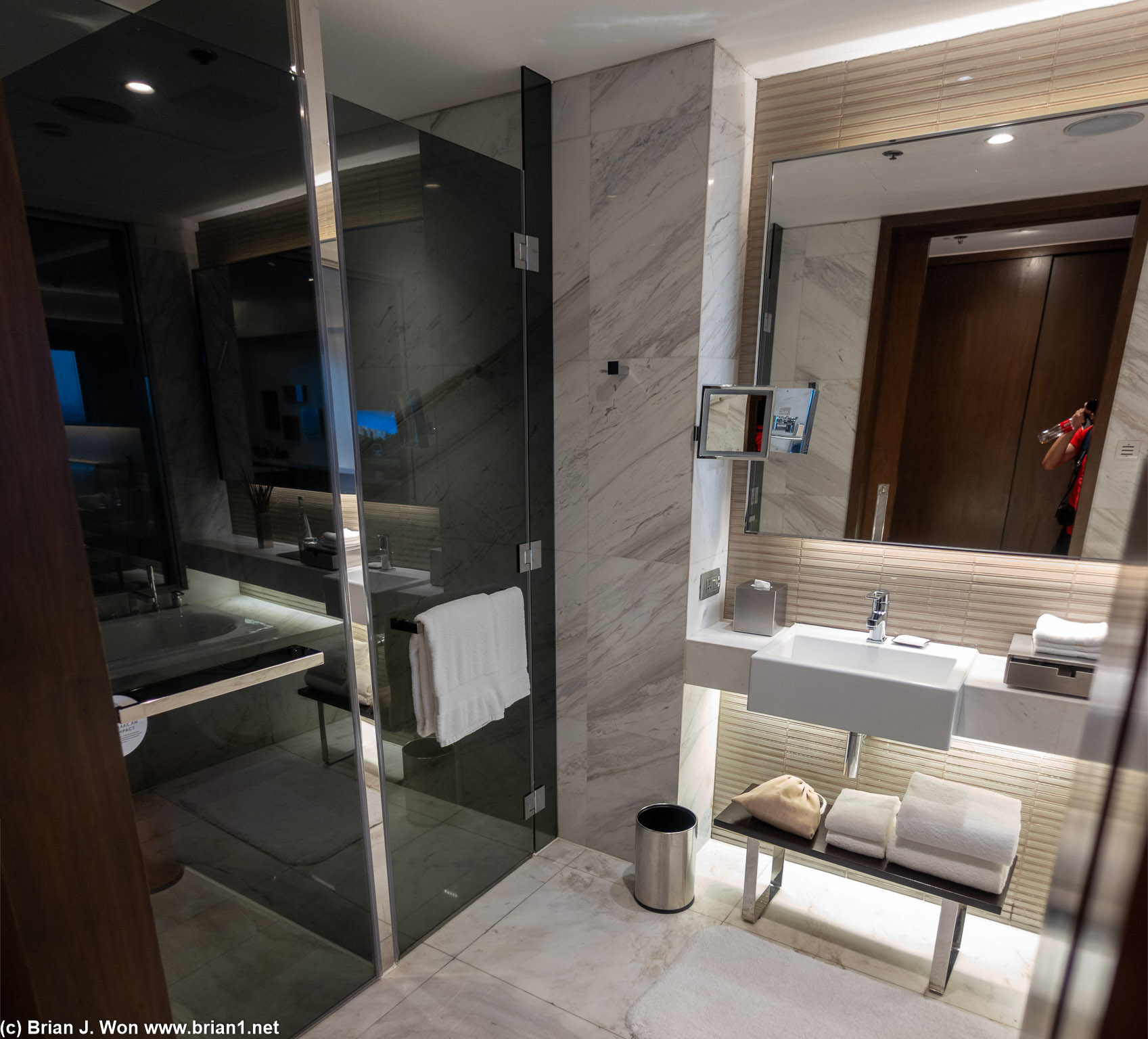 TInted shower and toilet doors were a surprise, thought the lights were off and kept looking for a light switch.