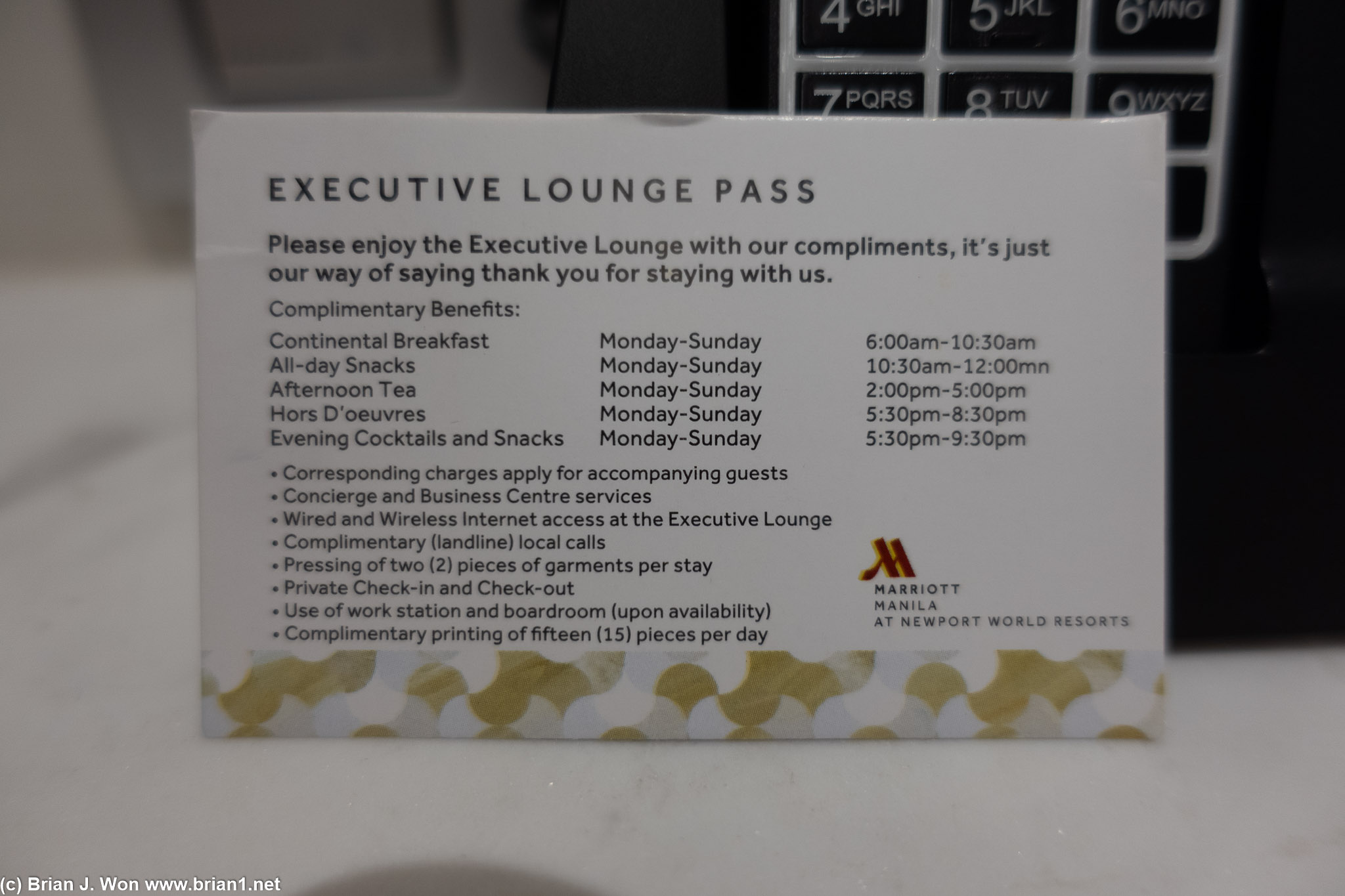 Marriott Manila executive lounge info.