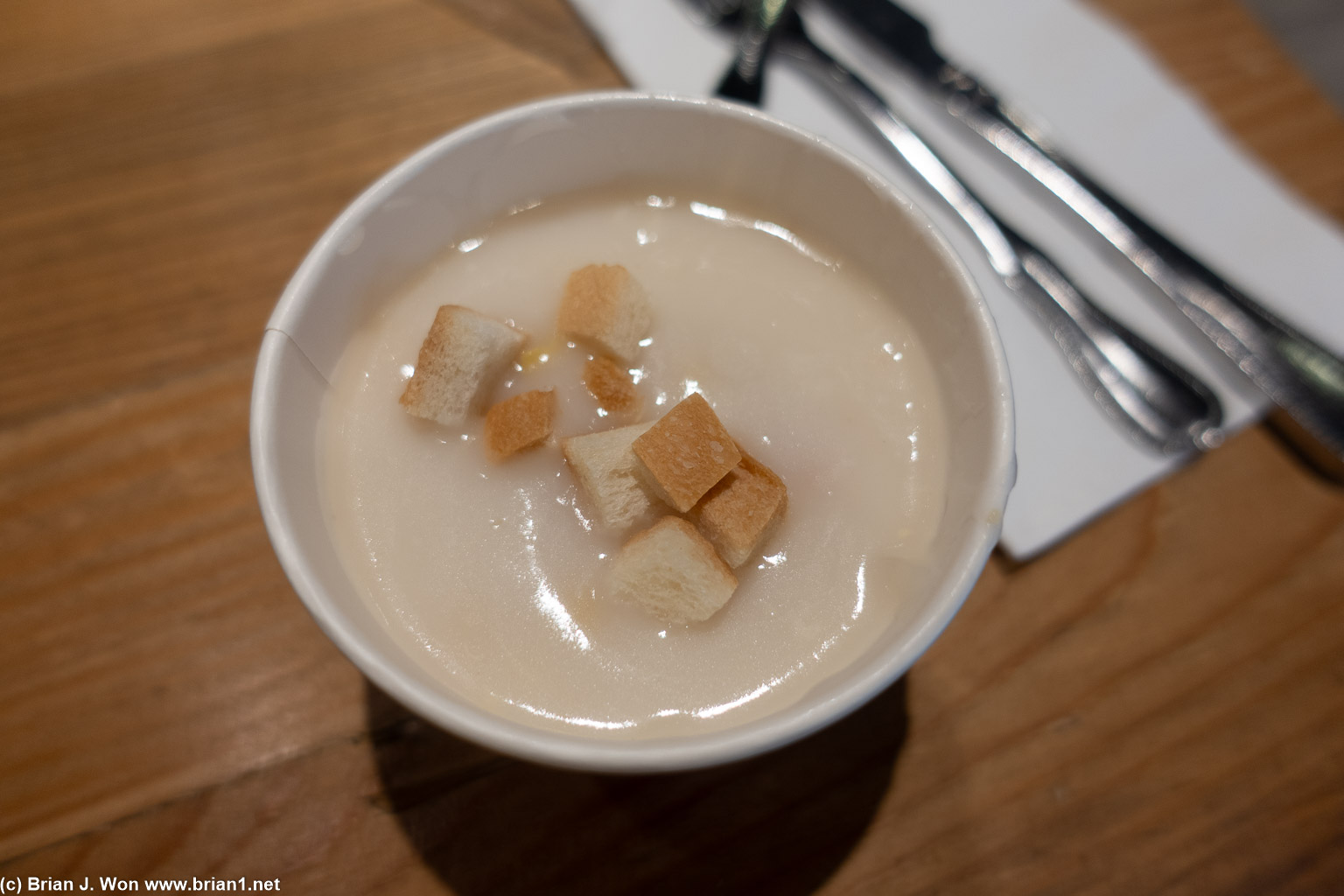 Corn soup from the self-serve buffet.