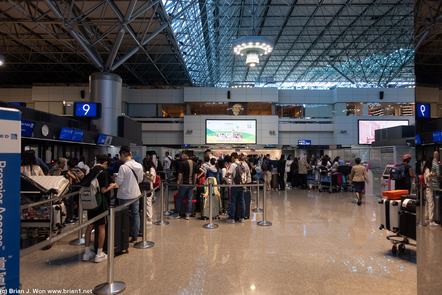 Long lines everywhere, including the United check-in counters.