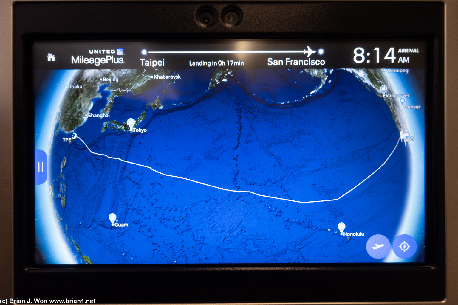 UA 872 aka N2341U, 12hr 49min flight time (actual), 6,493 miles (IFE), 7,074 miles (Flightaware), 6,469 miles (great circle).