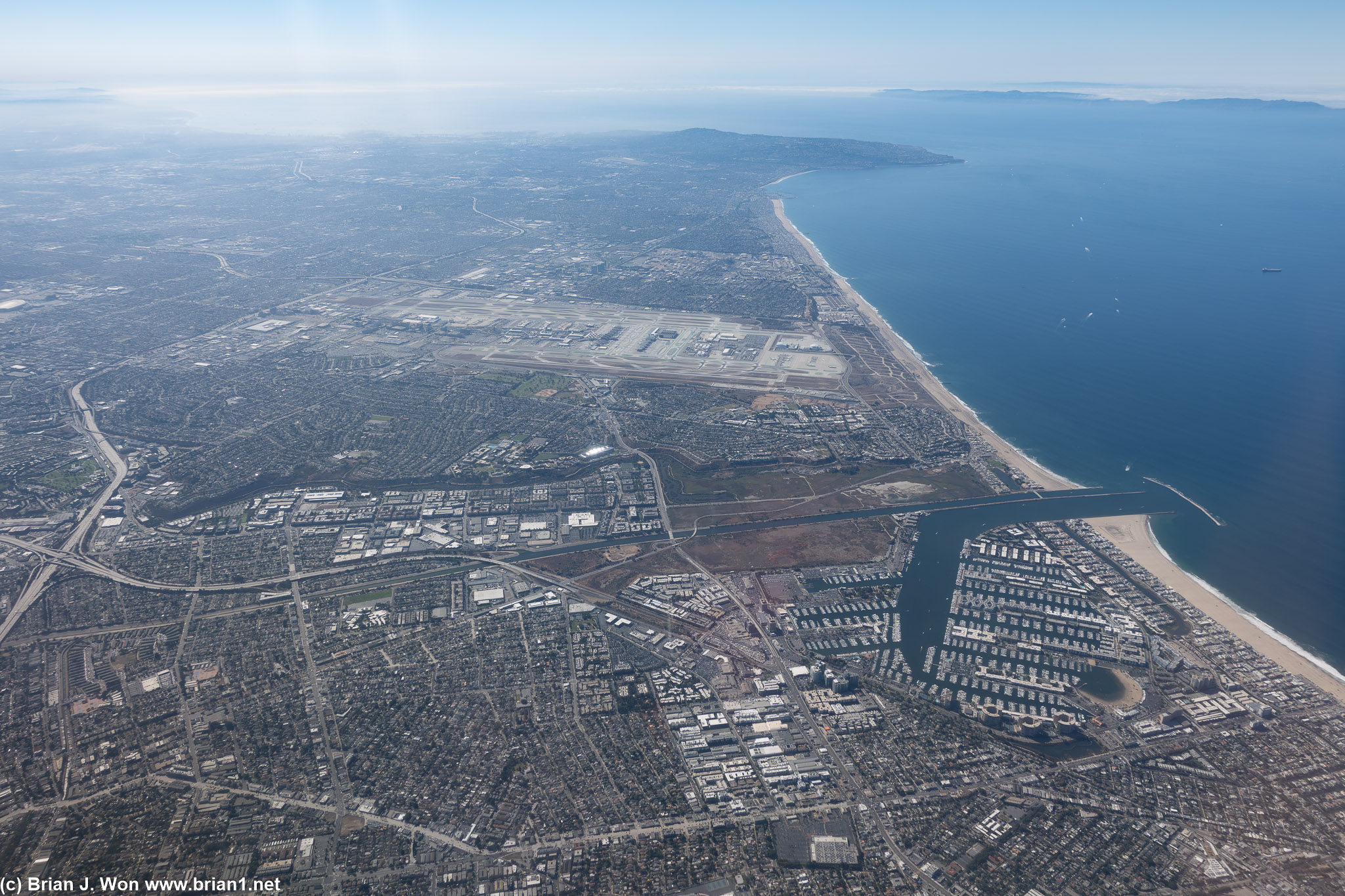 Los Angeles International Airport and nearby Marina del Rey visible from United flight 1851.