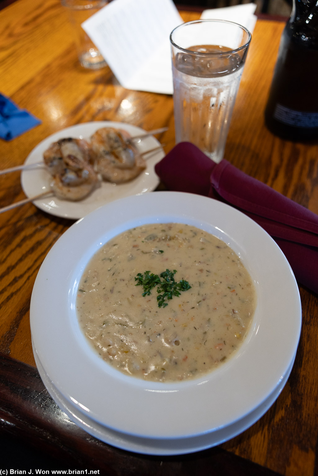Seafood chowder was okay.