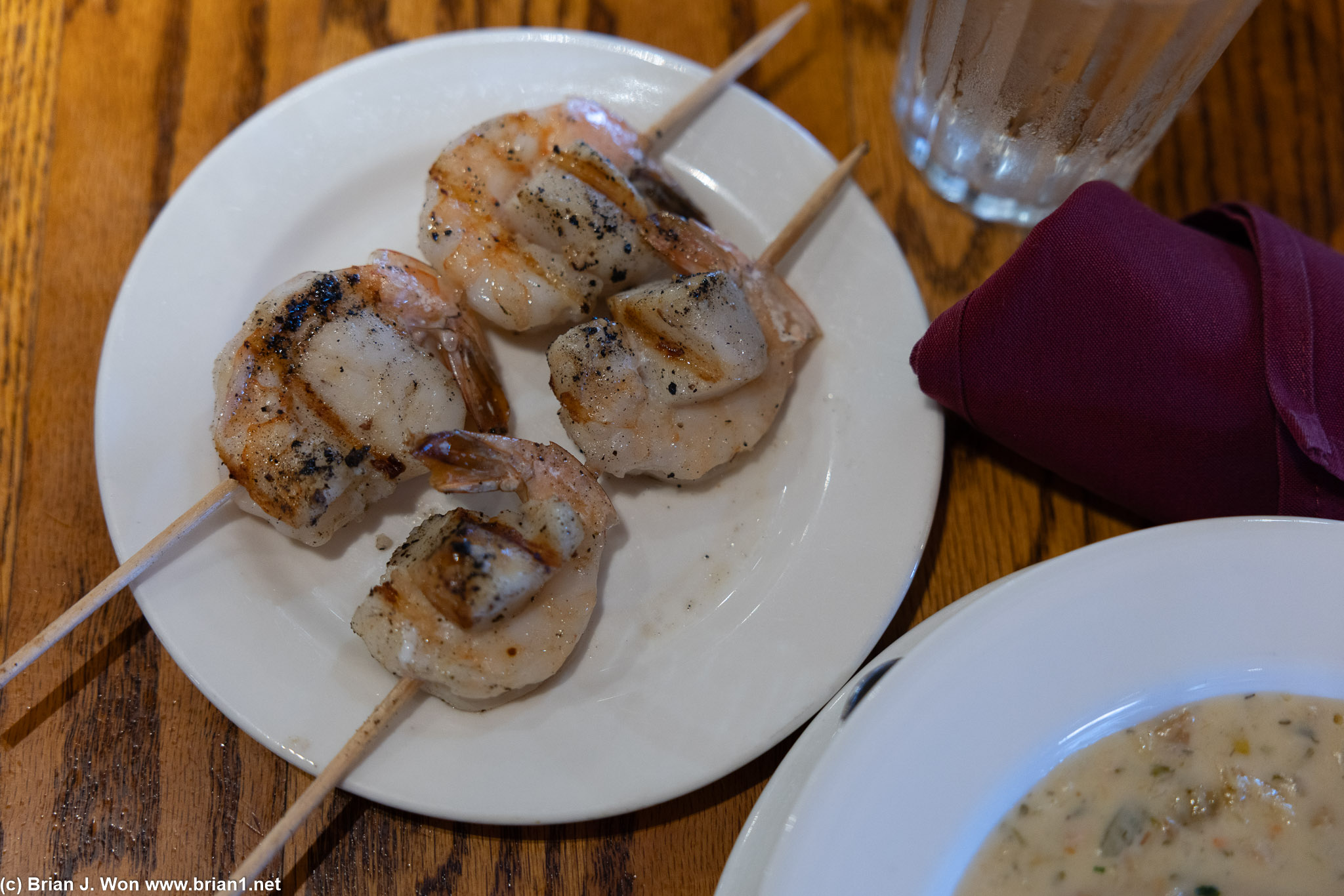 Shrimp and scallop skewers were not bad.