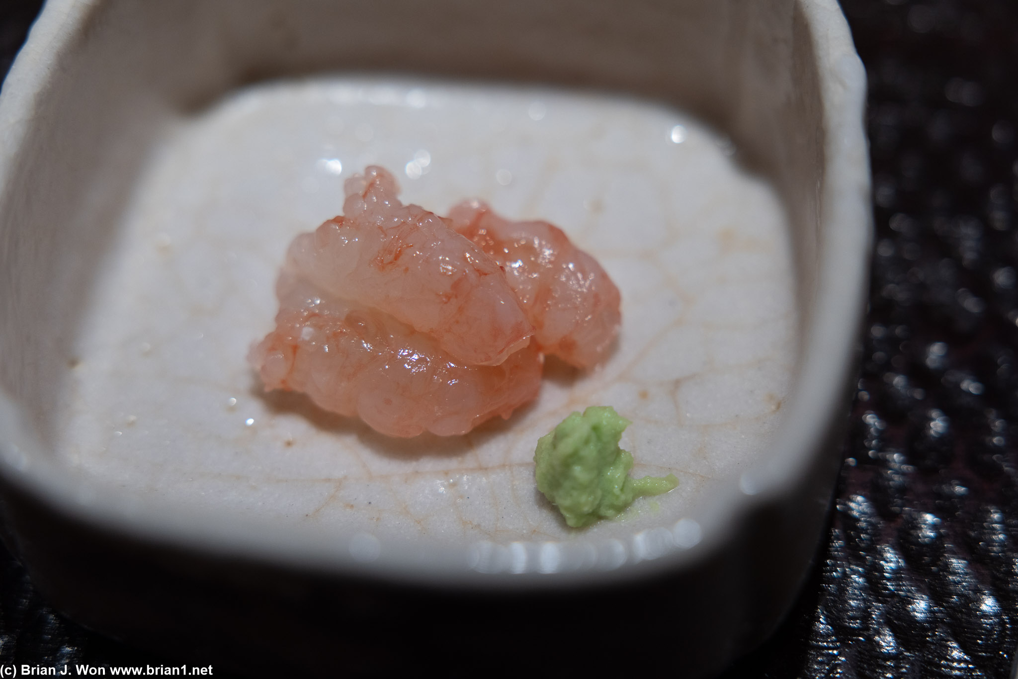 Botan ebi sashimi with fresh Japanese wasabi.