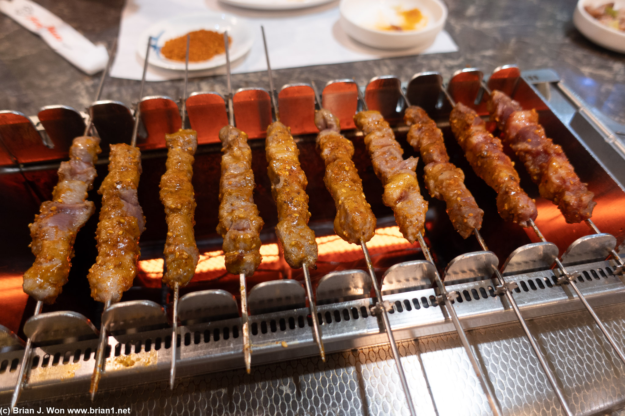 On the grill.