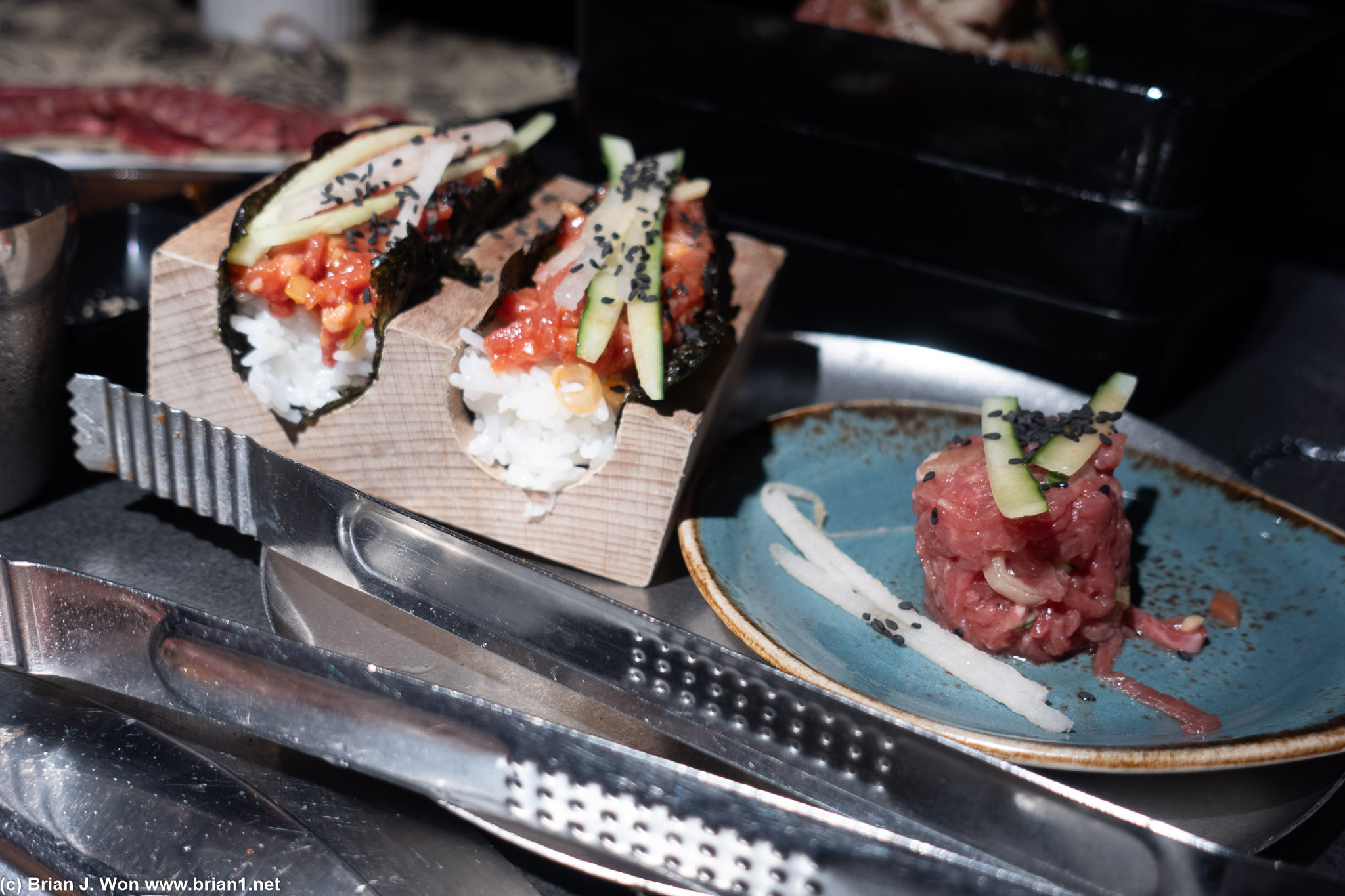 Beef tartare hand roll was a lot of rice. Beef tartare itself was okay.